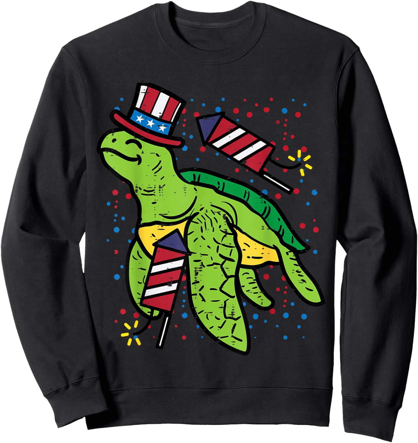 4th Of July Sea Turtle American Flag America Men Women Kids Sweatshirt - Sweatshirt | Black