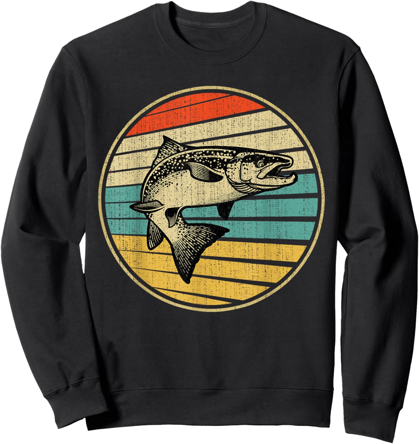 Salmon Fishing Fish Vintage Retro 70s 80s Fisherman Funny Sweatshirt - Sweatshirt | Black