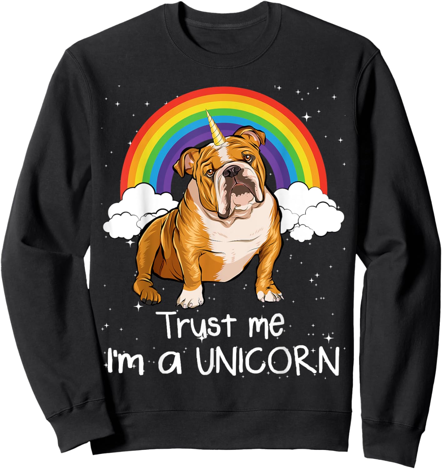 Rainbow Mágico Unicorn English Bulldog Women Sweatshirt - Sweatshirt | Black
