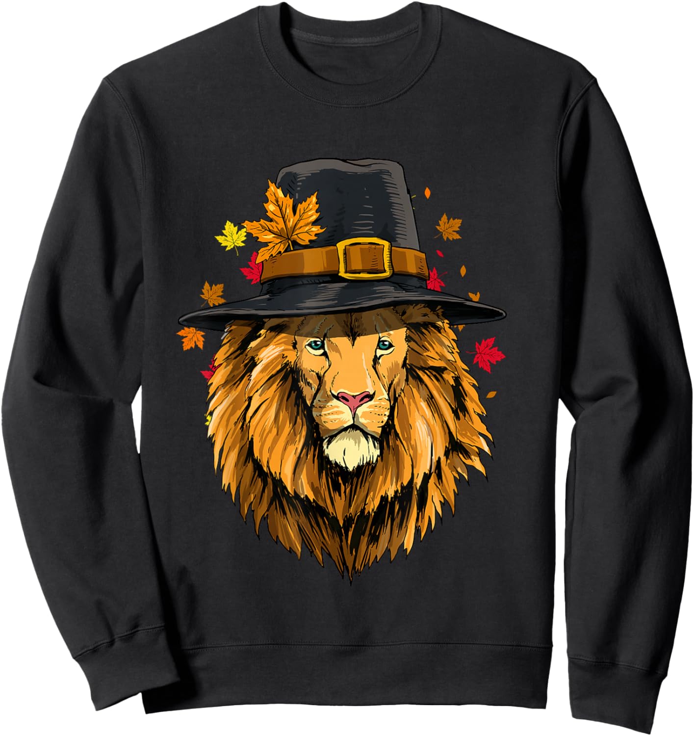 Thanksgiving Lion Pilgrim Turkey Day Autumn Fall Lion Lover Sweatshirt - Sweatshirt | Black