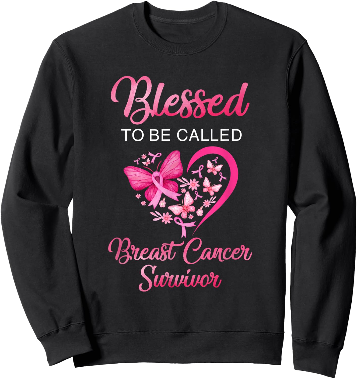 Blessed To Be Called Breast Cancer Survivor Pink Butterfly Sweatshirt - Sweatshirt | Black