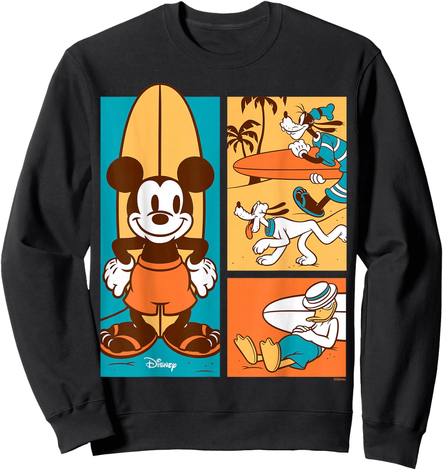 Disney - Mickey Donald Goofy Pluto Surfer Beach Sweatshirt - Sweatshirt | Black