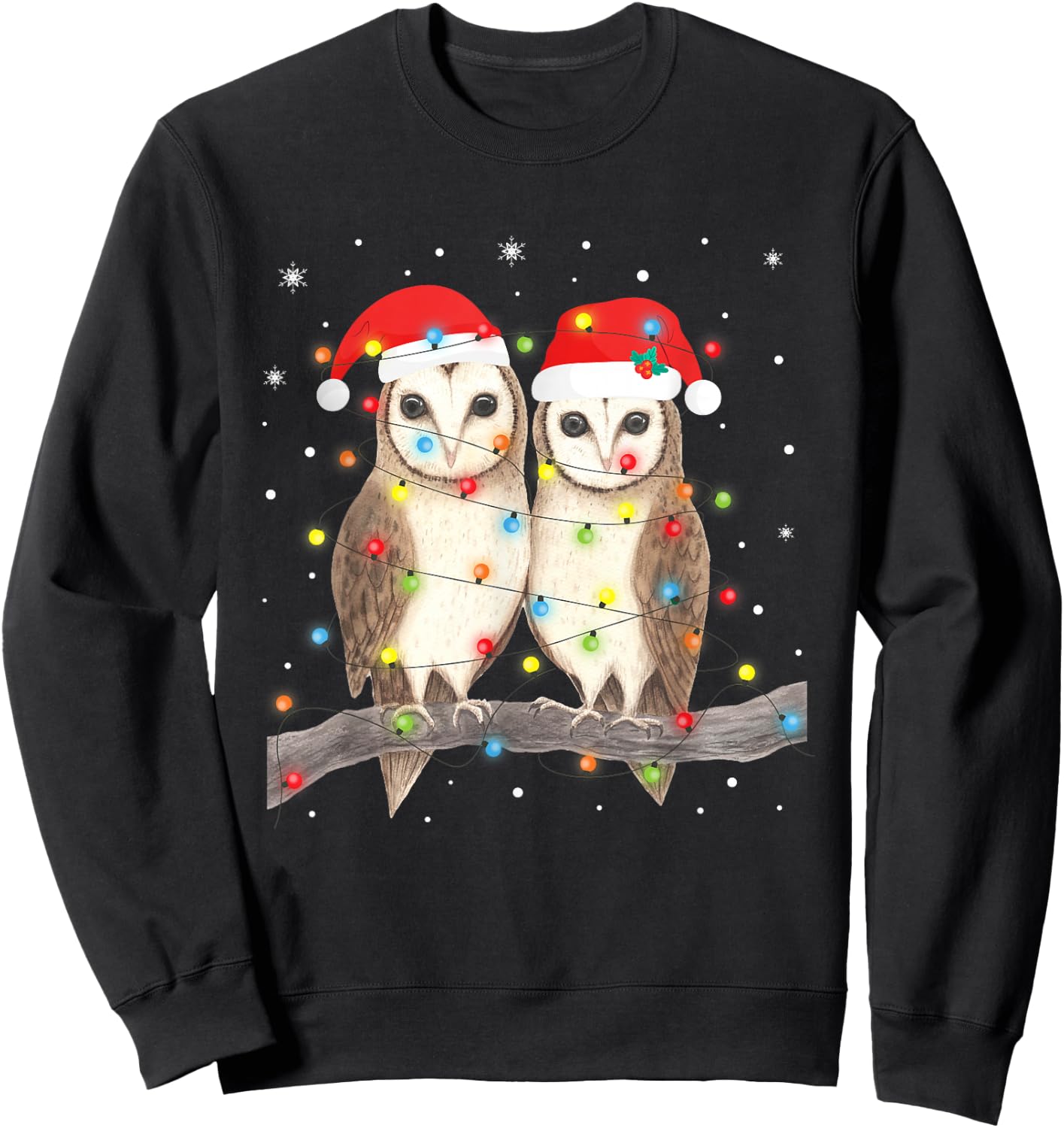 Owls Christmas Lights Tree Xmas Owl Lover Sweatshirt - Sweatshirt | Black