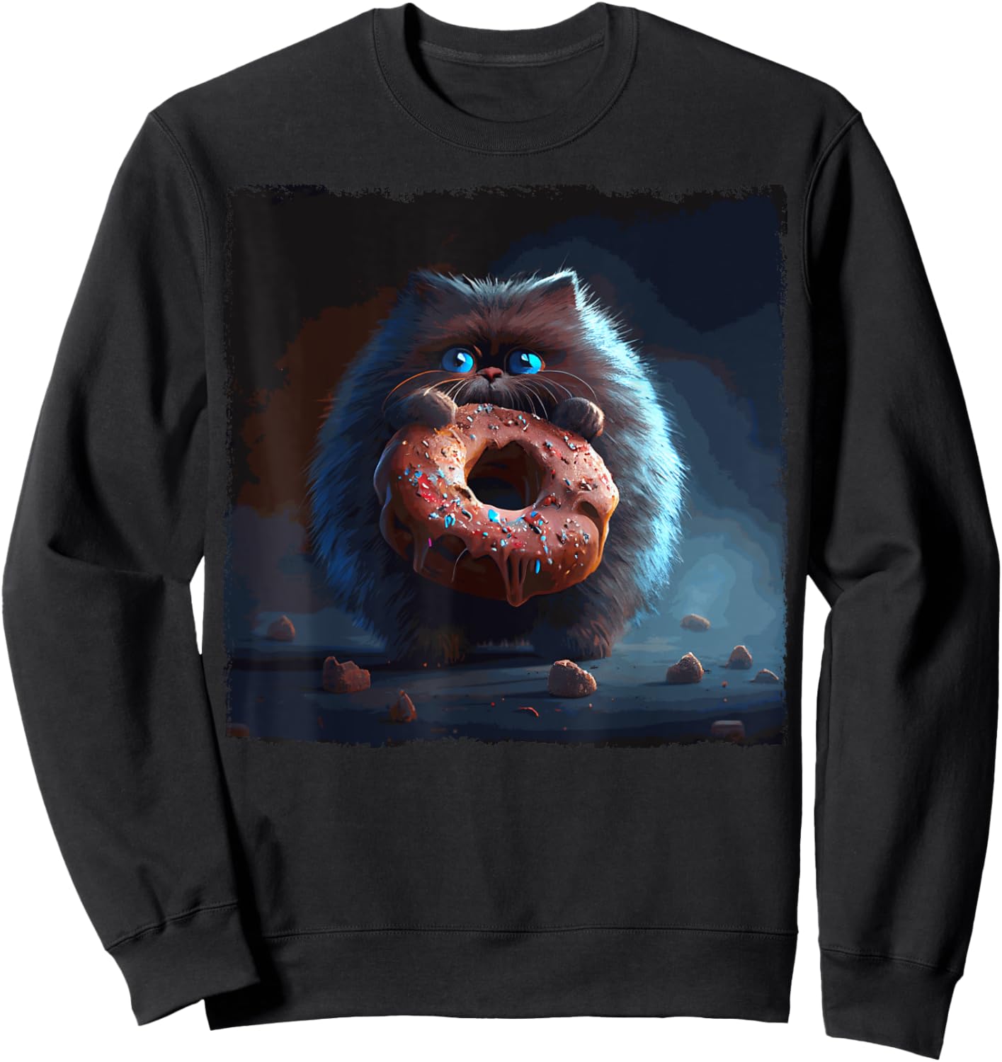 Funny Cat Bigfoot Donut Women Kids Sweatshirt - Sweatshirt | Black