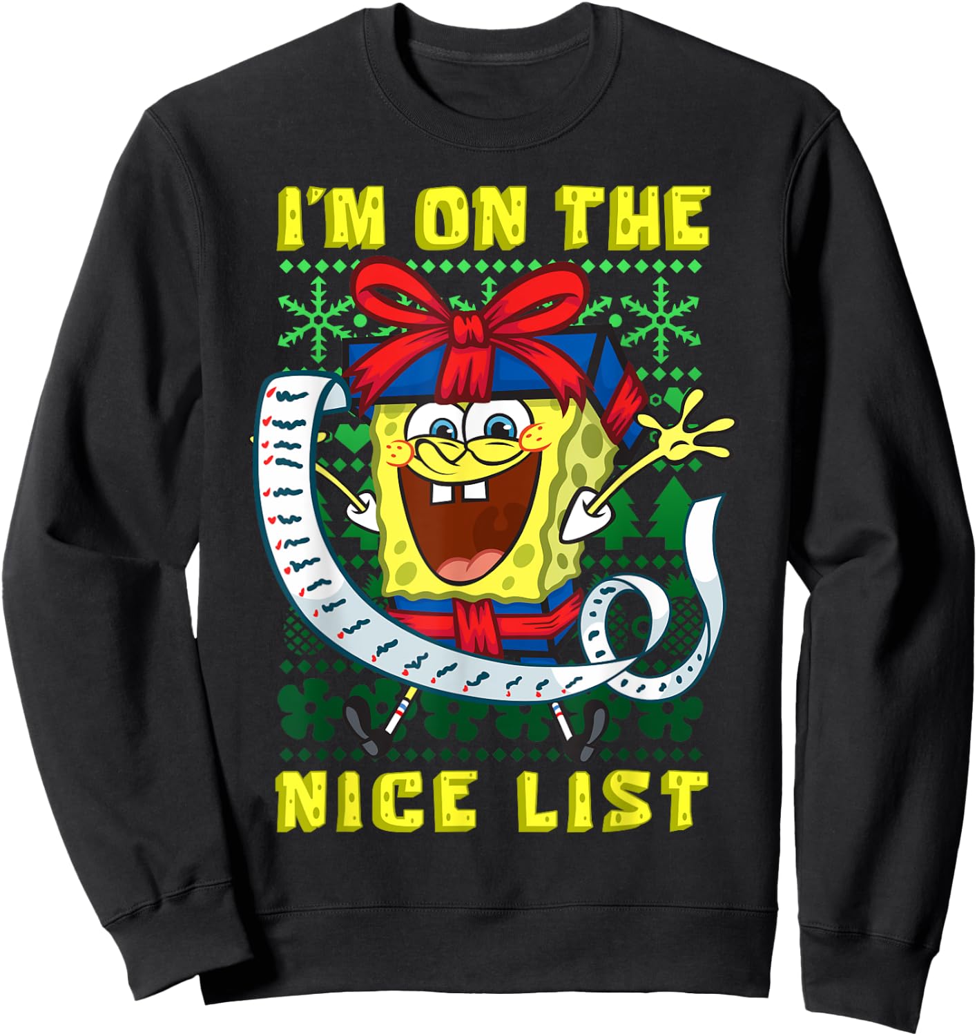 Mademark x SpongeBob SquarePants - SpongeBob Christmas I'm On The Nice List of Santa Boys Girls Sweatshirt - Sweatshirt | Black