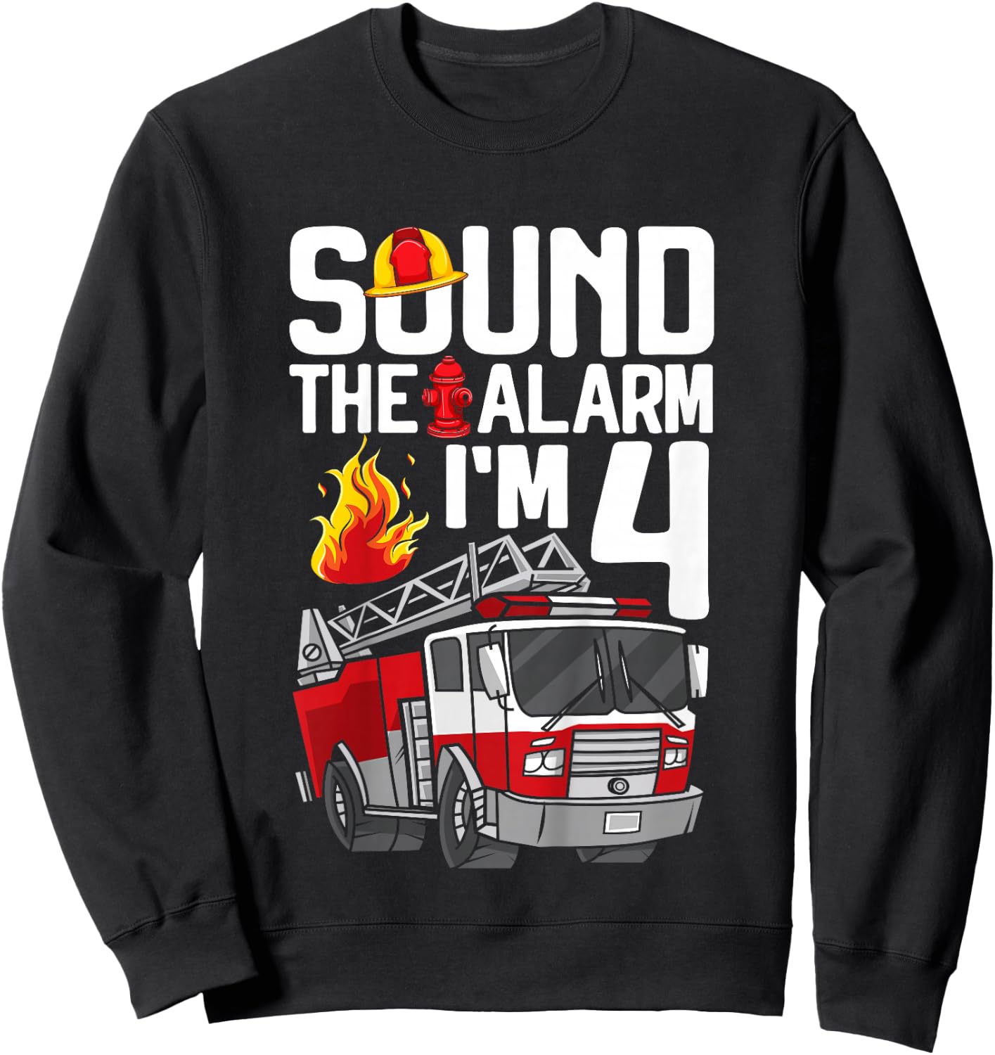 Kids 4 Year Old Firefighter 4th Birthday Boy Fire Truck 4yr Sweatshirt - Sweatshirt | Black