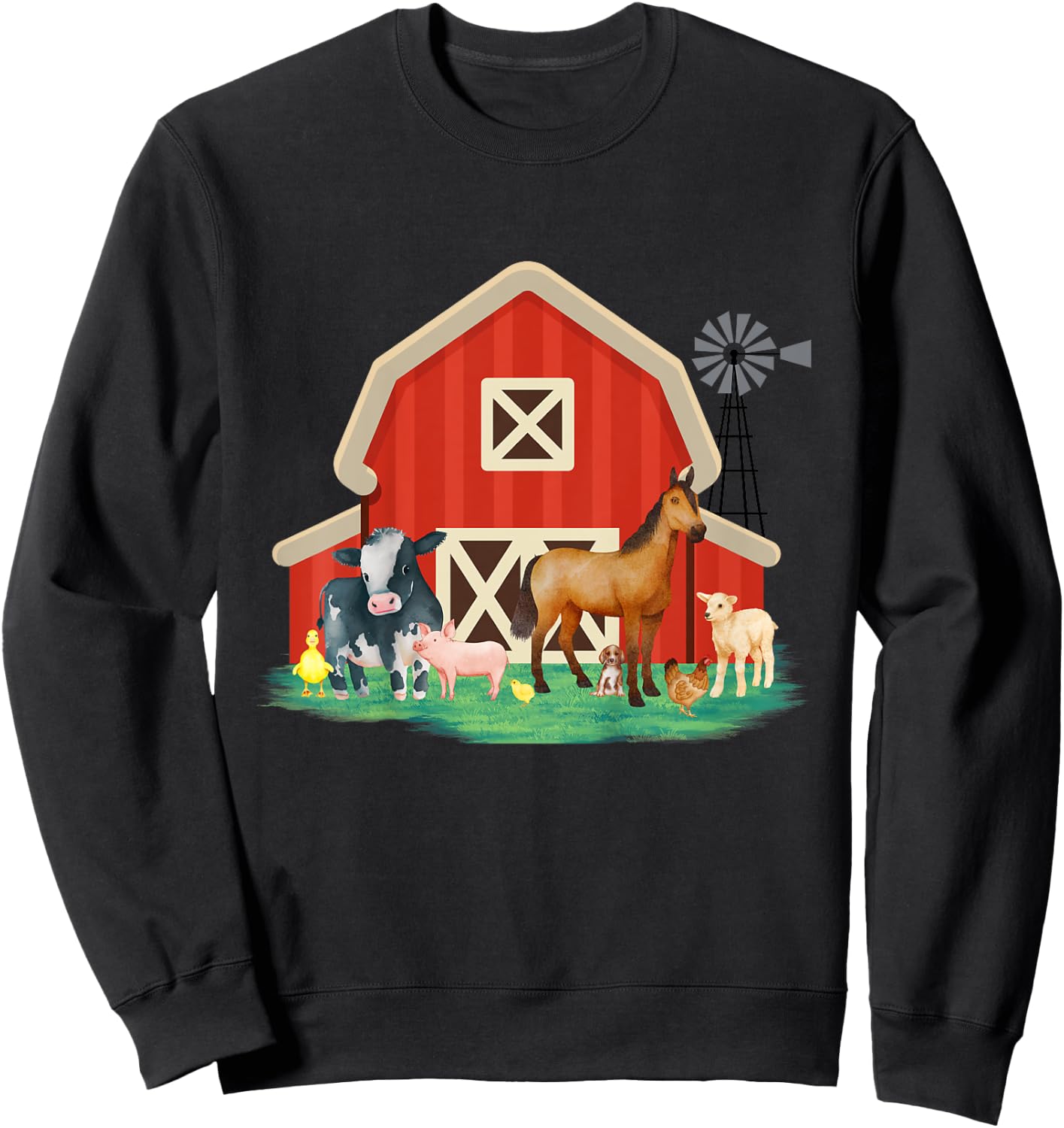 Kids Farm Animals, Cute Toddler and Youth Farm Animals with barn Sweatshirt - Sweatshirt | Black