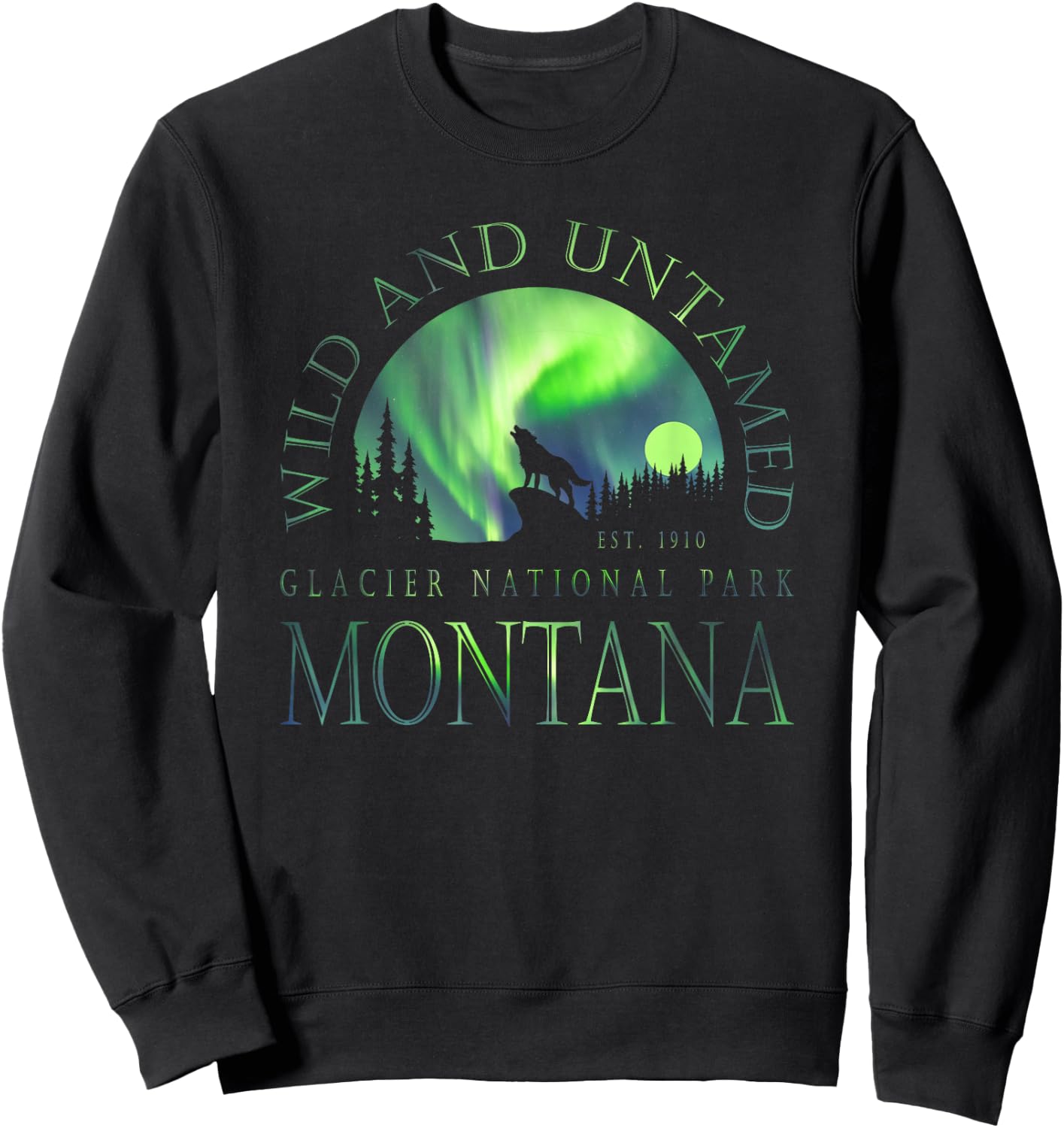 Montana - Glacier National Park - Northern Lights Sweatshirt - Sweatshirt | Black