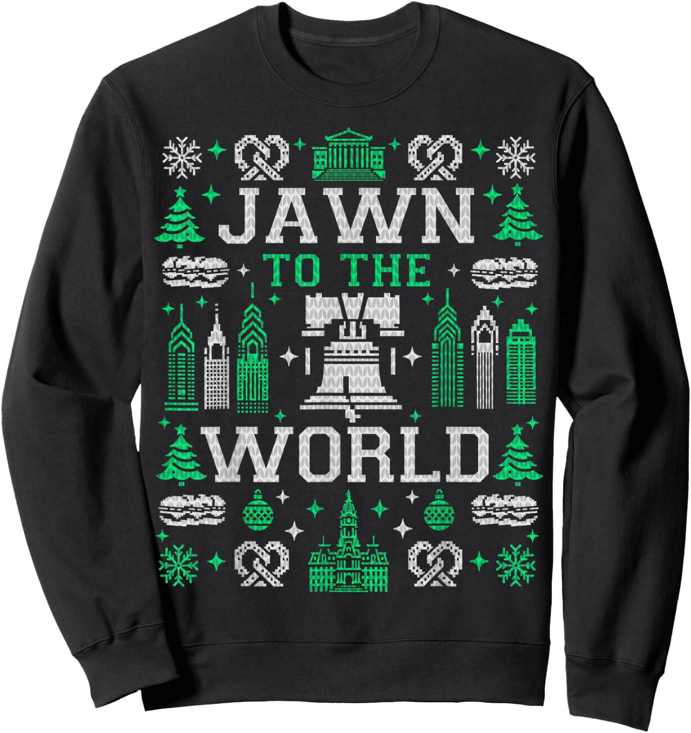 VINTAGE RETRO PHILADELPHIA PHILLY THROWBACK GIFTS Jawn to the World Philly Fan Philadelphia Ugly Christmas Sweatshirt - Sweatshirt | Black