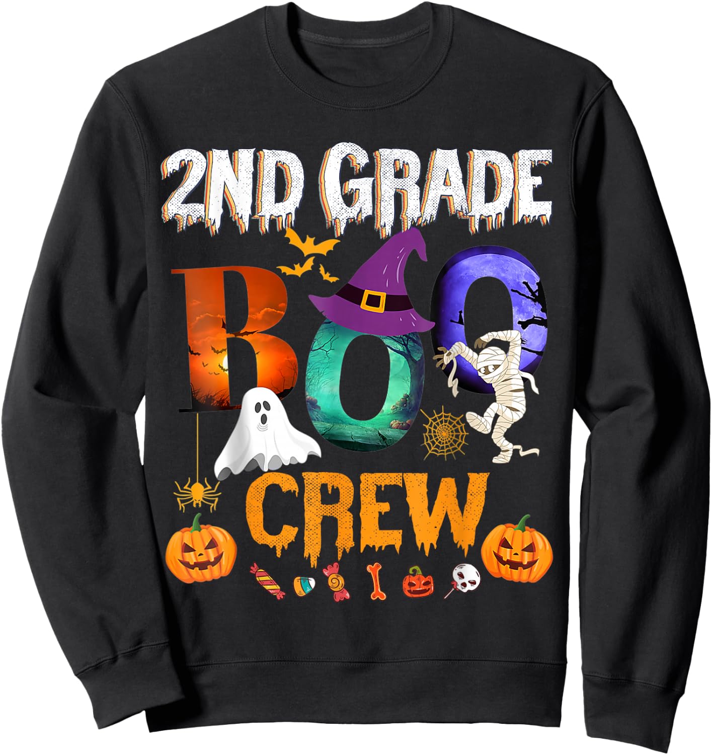 2nd Grade Boo Crew Teacher Student Funny Halloween Costume Sweatshirt - Sweatshirt | Black
