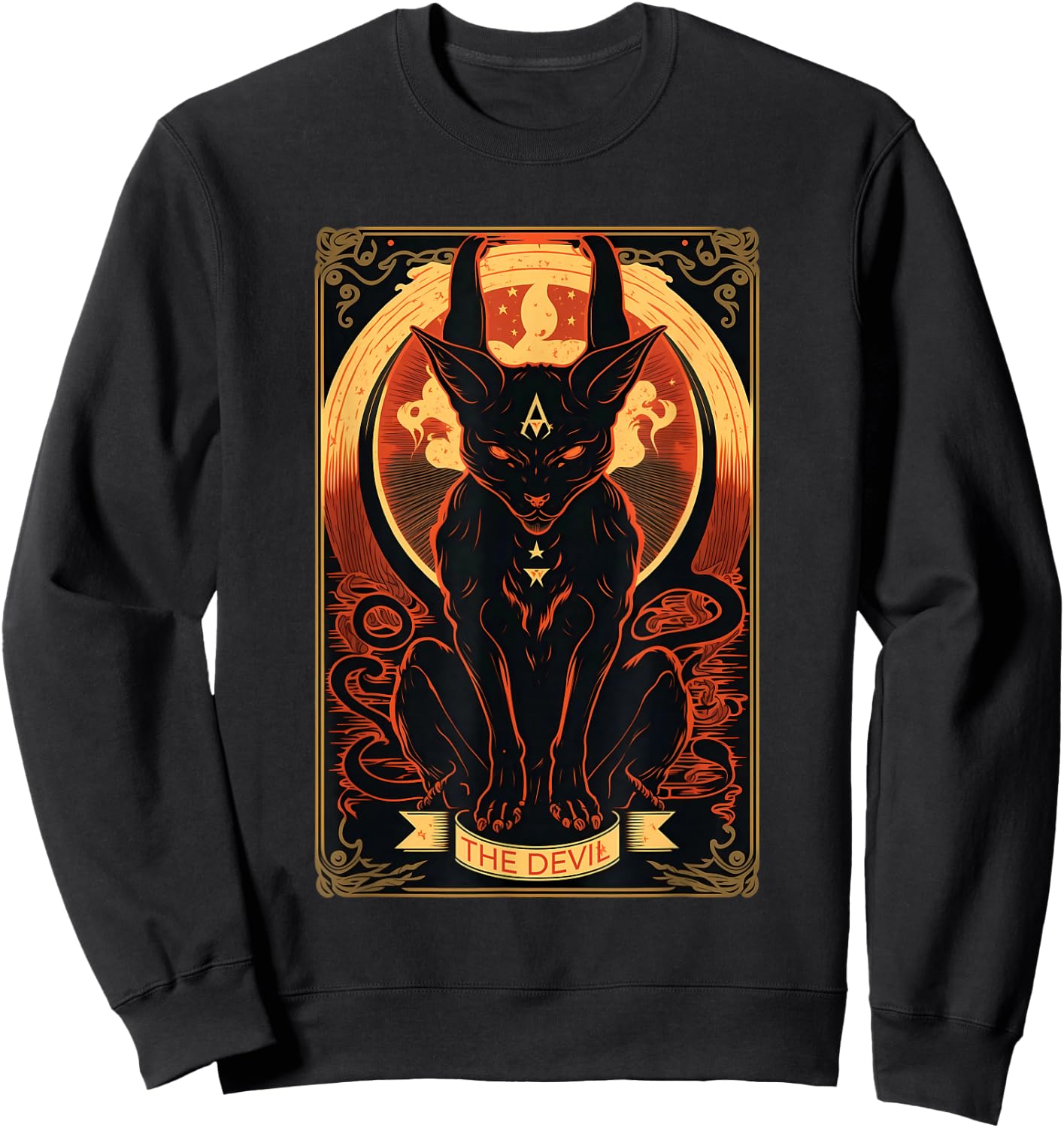 Cat Devil Tarot Card Graphic Illustration Sweatshirt - Sweatshirt | Black