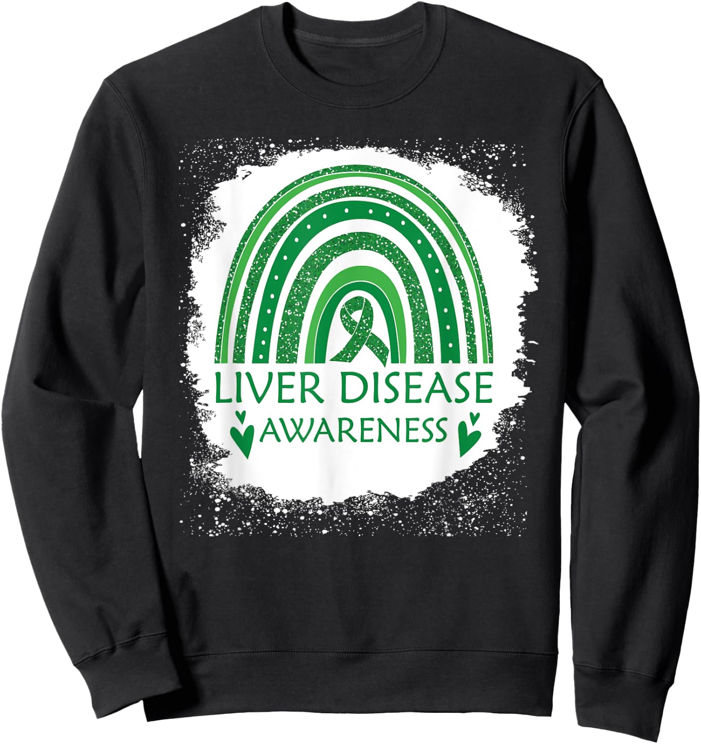 Liver Disease Awareness Bleached Rainbow Green Ribbon Men Sweatshirt - Sweatshirt | Black