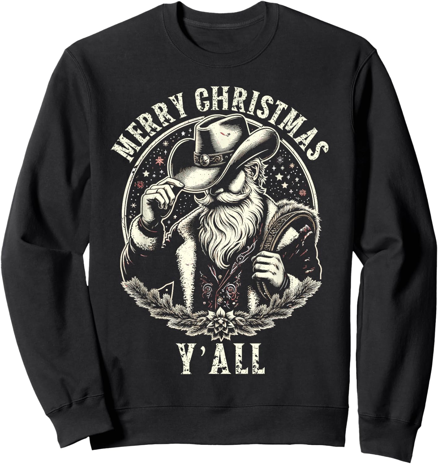 Cowboy Santa Claus Merry Christmas Y'all Western Country Sweatshirt - Sweatshirt | Black