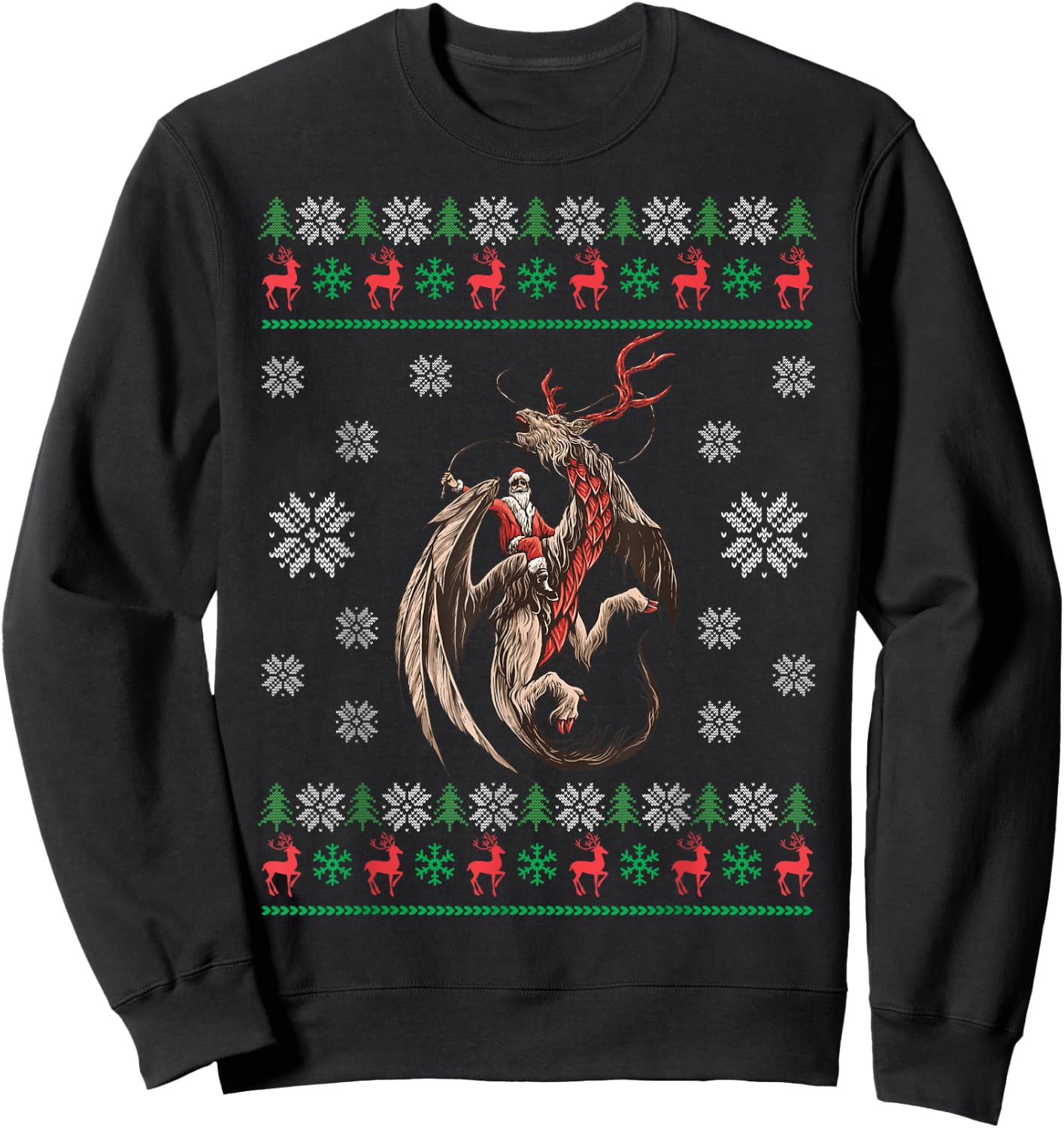 Santa Riding Dragon Christmas Ugly Sweater Dragon Lover Sweatshirt - Sweatshirt | Black