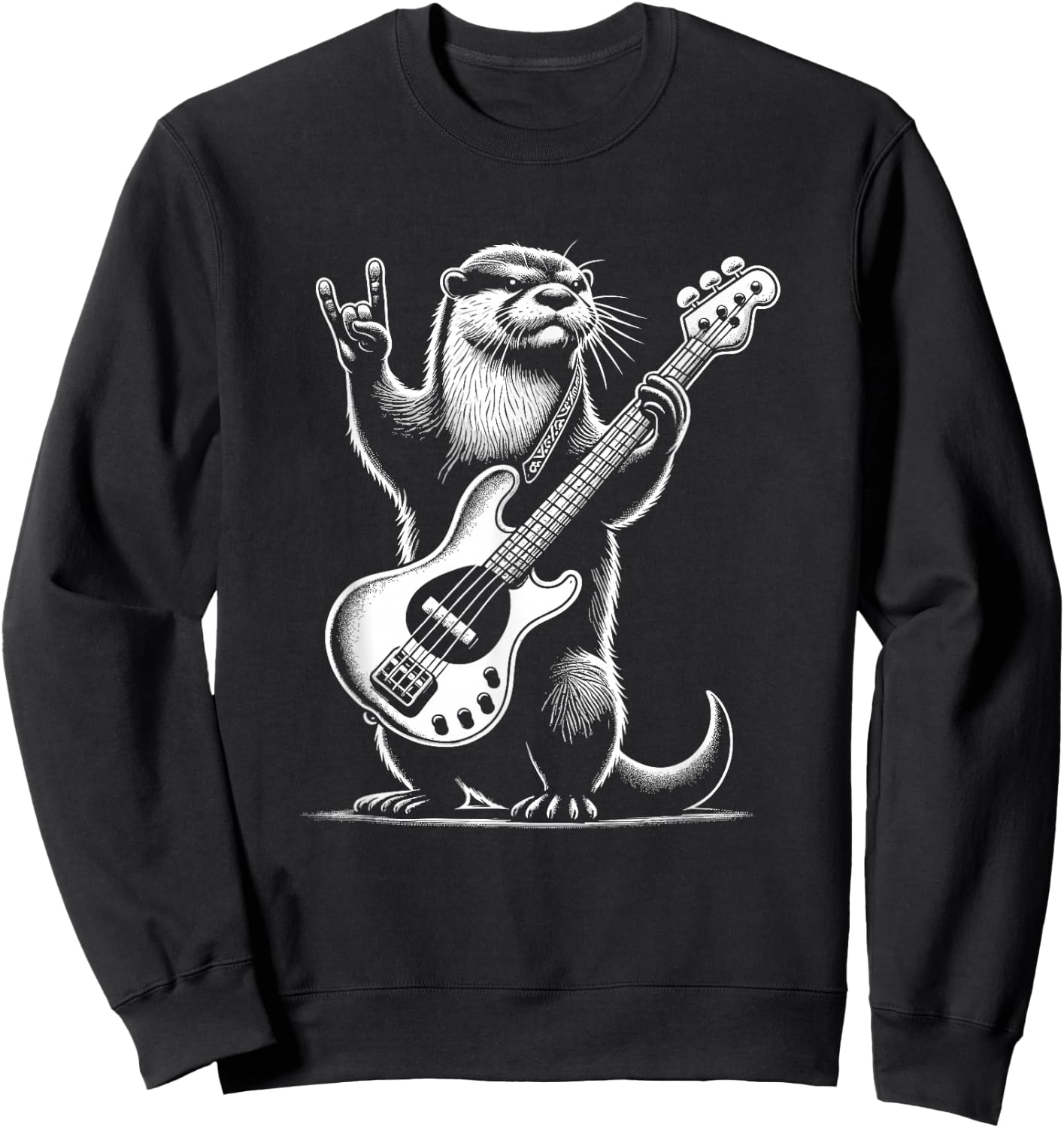 Rock n Roll Otter Playing Guitar Funny Otter Sweatshirt - Sweatshirt | Black