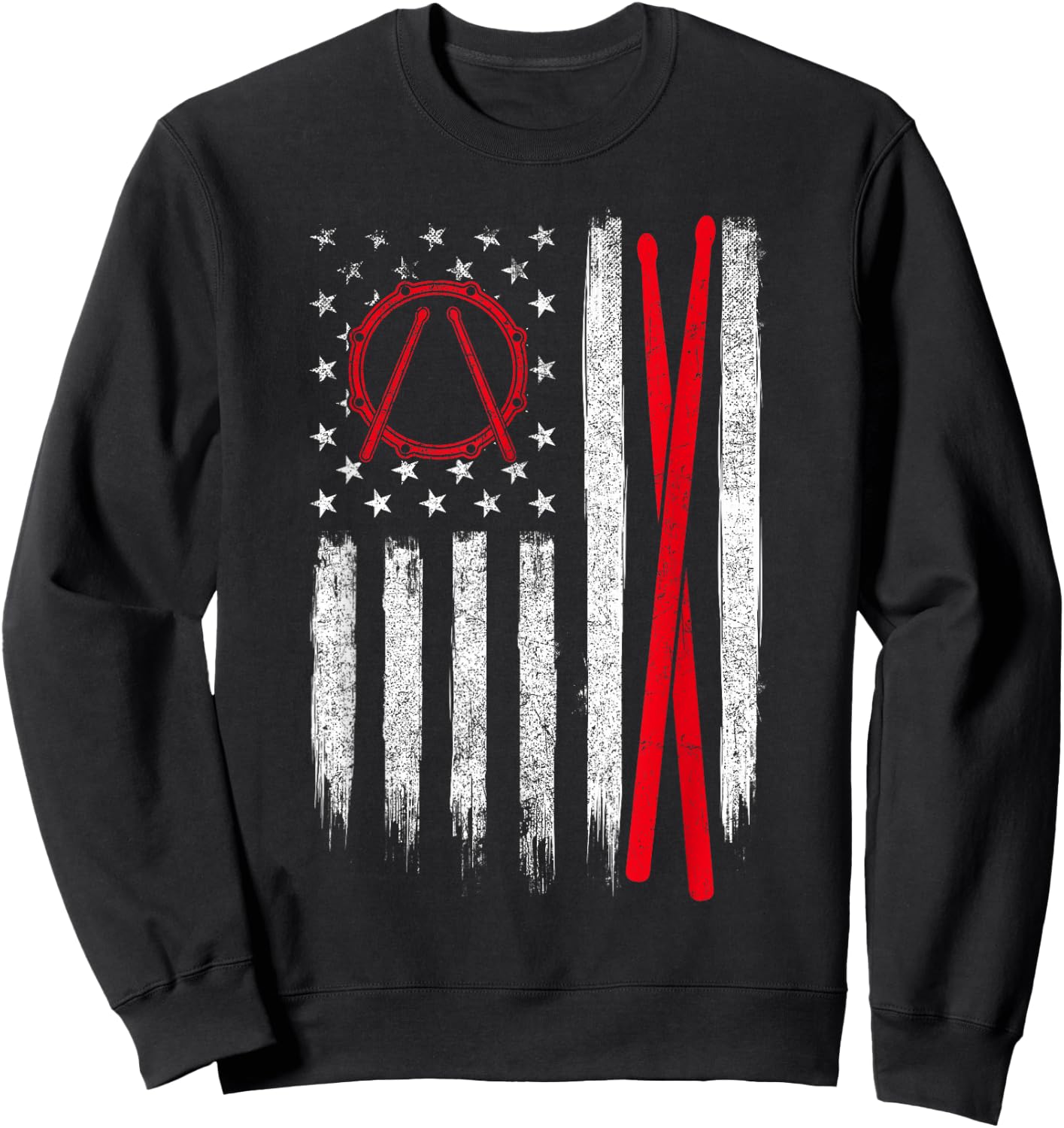 Drumsticks - USA American Flag Drummer Drumming Percussion Sweatshirt - Sweatshirt | Black