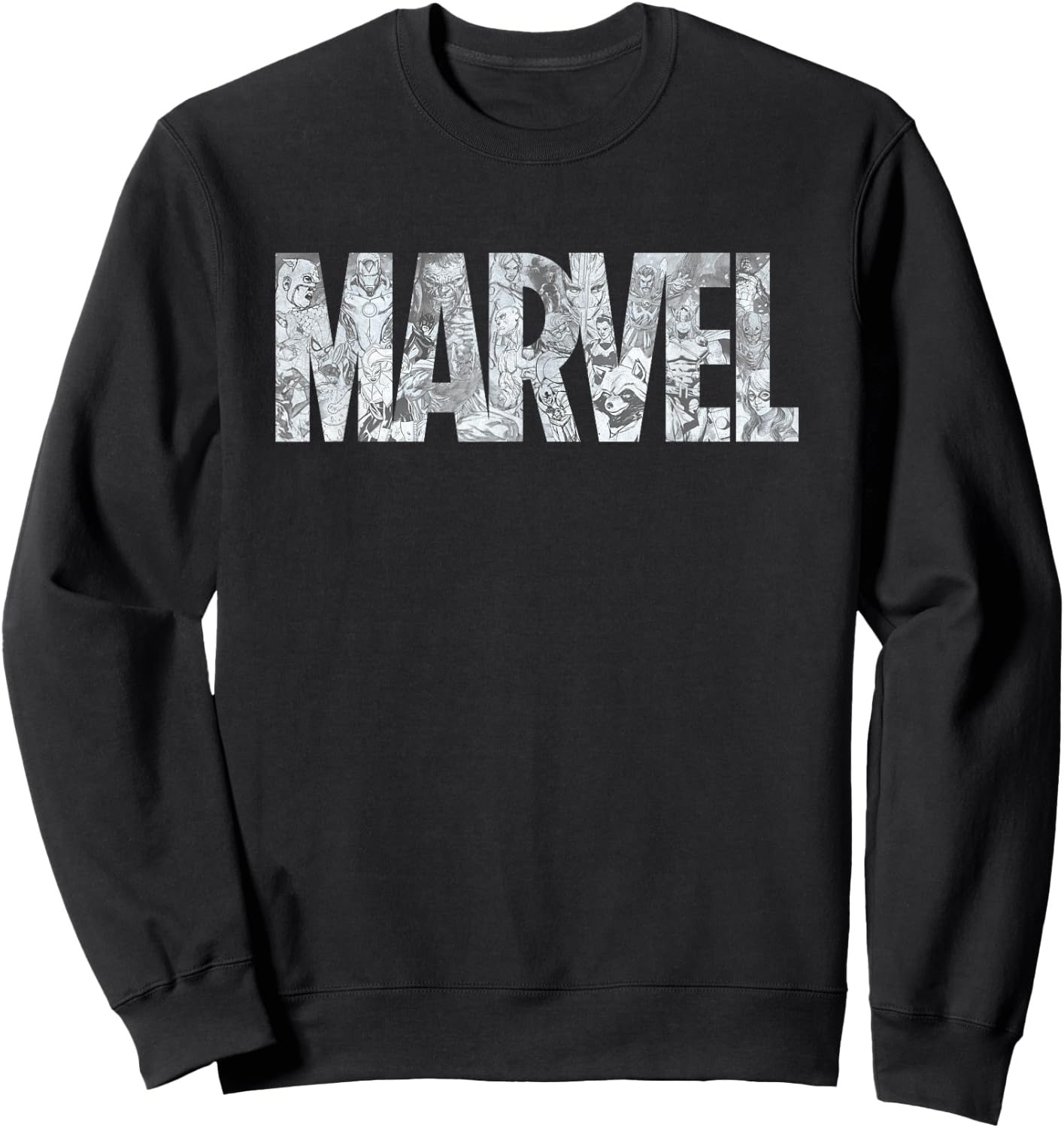 Marvel Logo Comics Gray Pencil Sketch Super Heroes Avengers Sweatshirt - Sweatshirt | Black