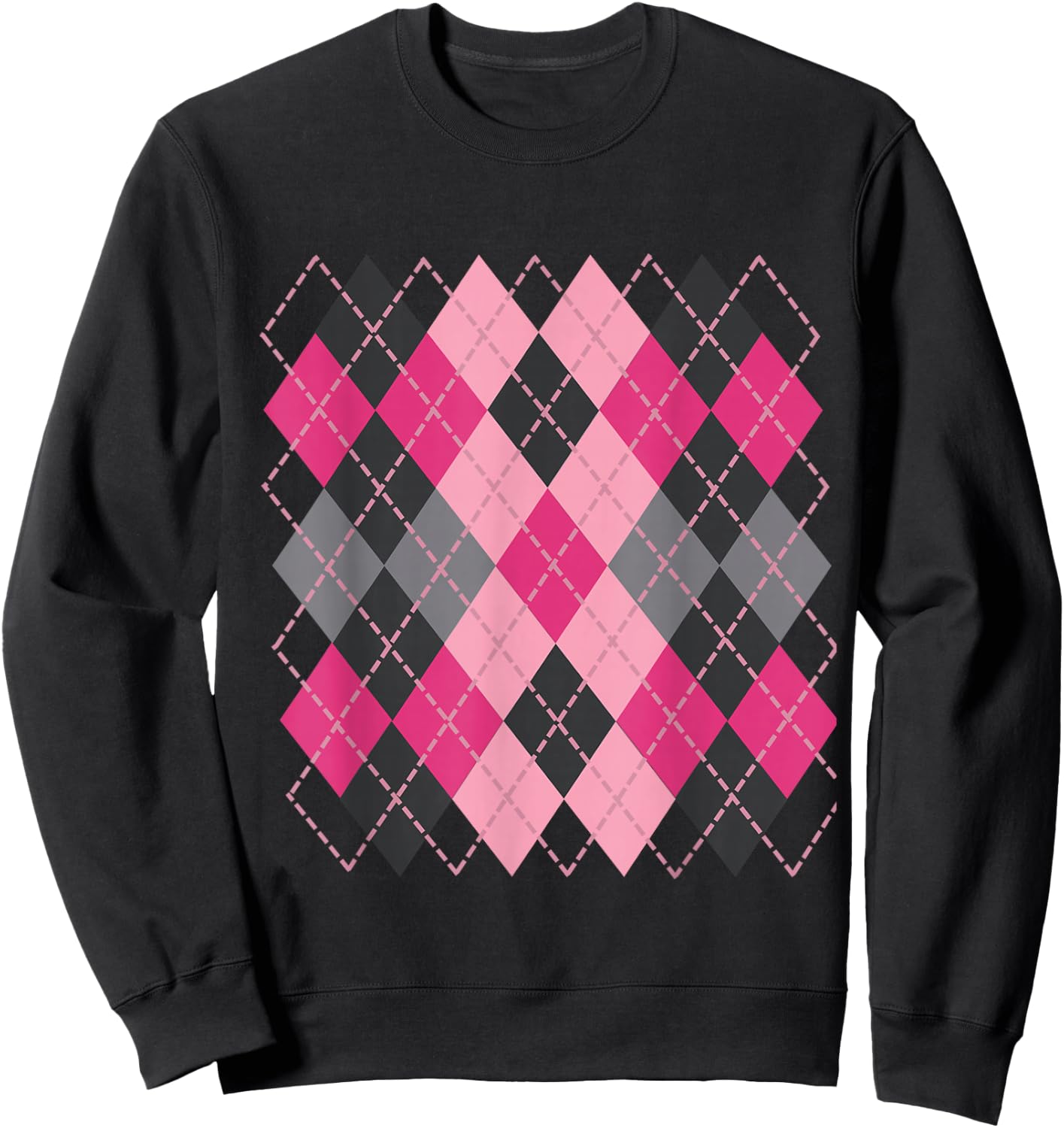 Retro Argyle Plaid Pattern Design in shades of pink & grey Sweatshirt - Sweatshirt | Black