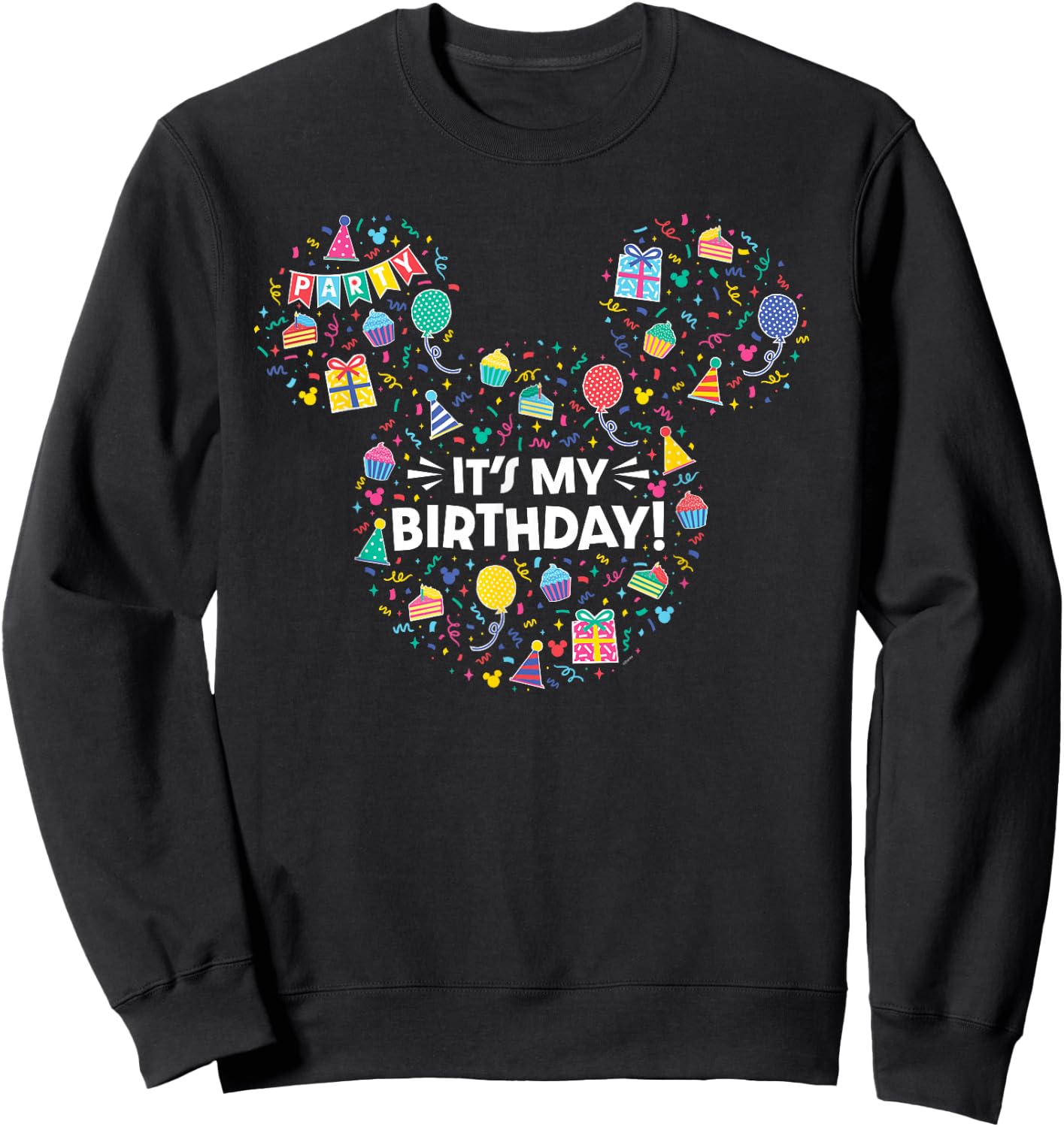Disney Mickey Mouse Head Ears Icon Fill It’s My Birthday Sweatshirt - Sweatshirt | Black