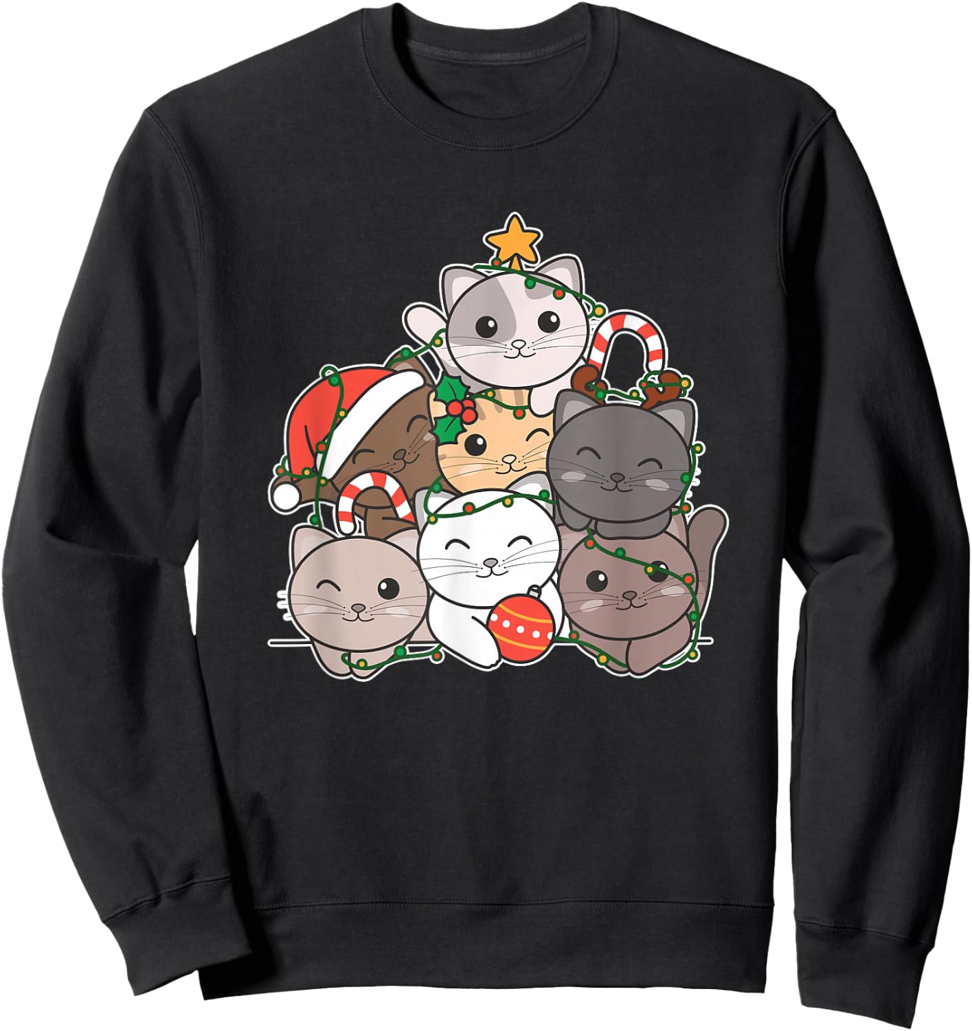 Cat Christmas Tree Funny Animal Christmas Sweatshirt - Sweatshirt | Black