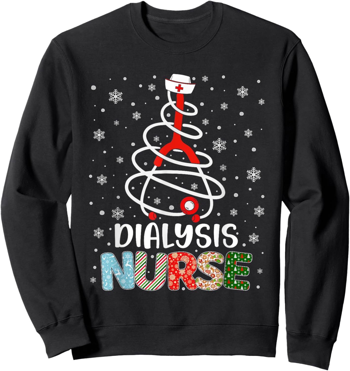 Cute Dialysis Nurse Xmas Tree Merry Christmas Nurse Nursing Sweatshirt - Sweatshirt | Black