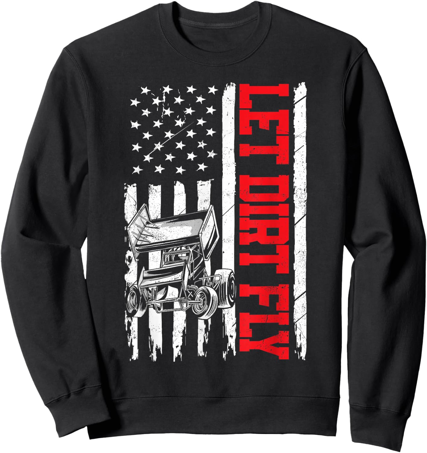 Dirt Track Racing Race Sprint Car Vintage Usa American Flag Sweatshirt - Sweatshirt | Black