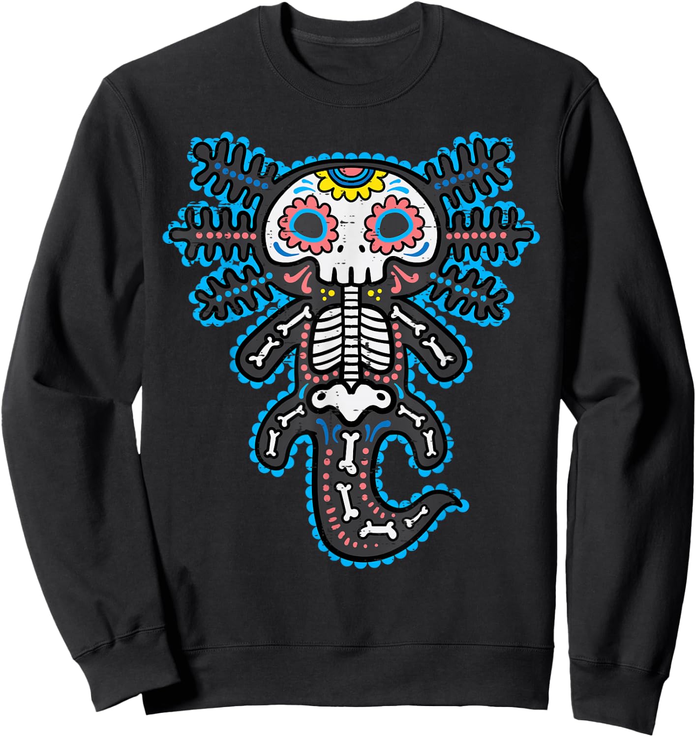 Sugar Skull Axolotl Skeleton Halloween Dia De Los Muertos Sweatshirt - Sweatshirt | Black