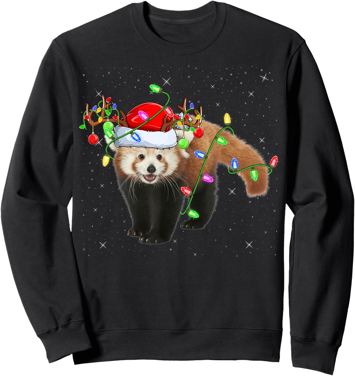 Red Panda Lover Xmas Lighting Santa Red Panda Christmas Sweatshirt - Sweatshirt | Black