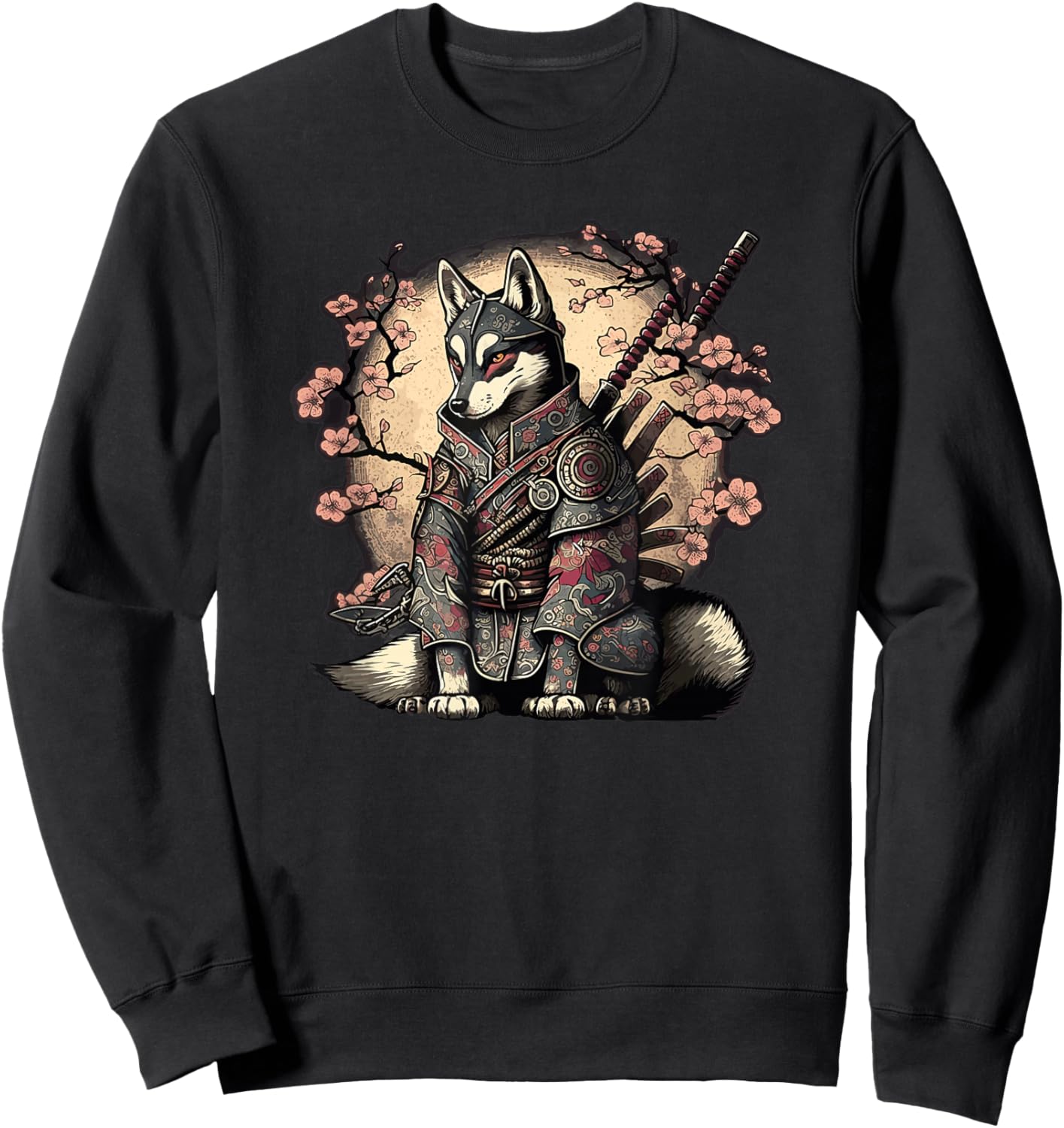 Japanese Samurai Wolf Tattoo, Vintage Kawaii Ninja Sweatshirt - Sweatshirt | Black