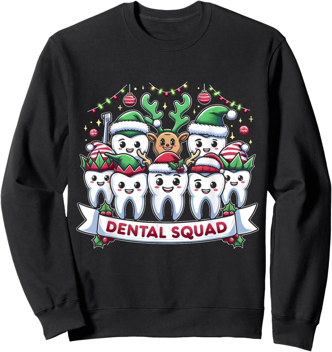 Merry Dental Squad Group Cheer Christmas Teeth Dentistry Sweatshirt - Sweatshirt | Black