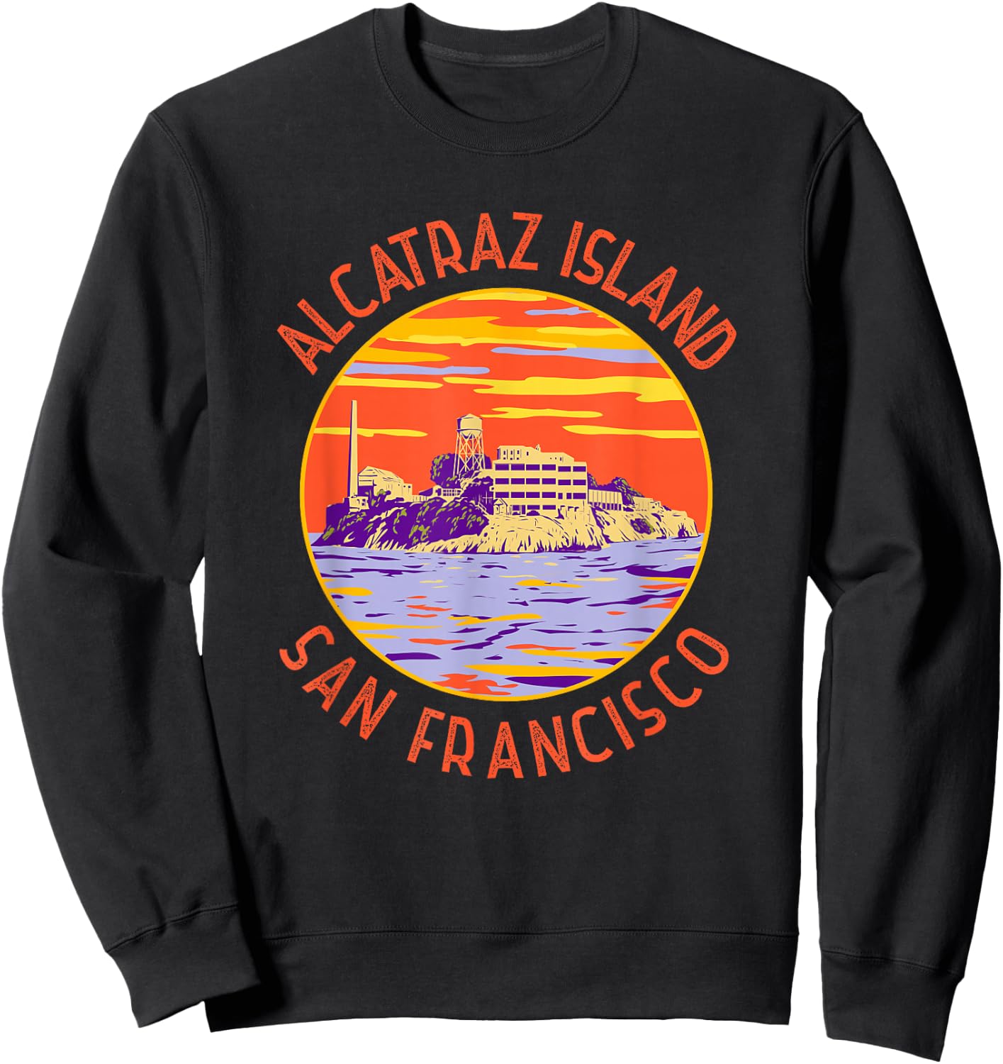 Alcatraz Island San Francisco Distressed Circle Vintage Sweatshirt - Sweatshirt | Black