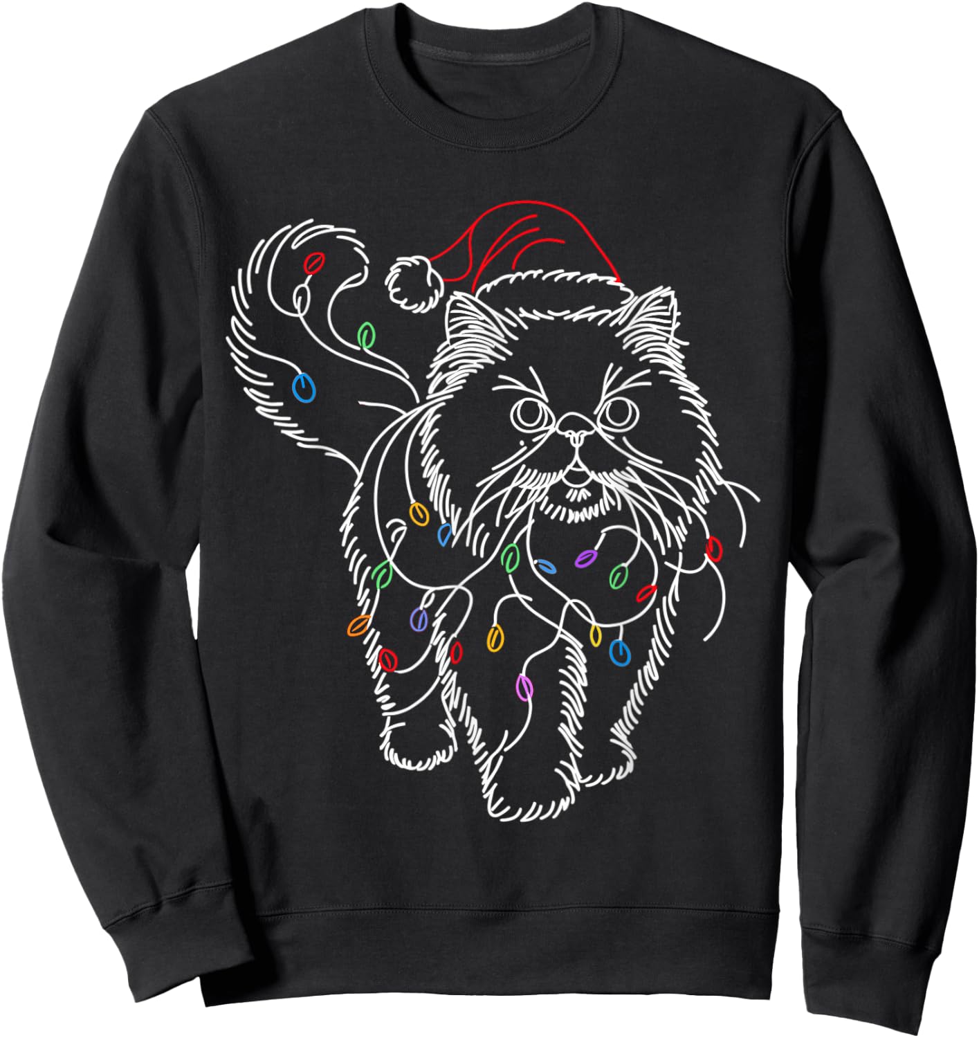 Persian Cat Santa Christmas Tree Lights Ugly Pajamas Mom Dad Women Kids Sweatshirt - Sweatshirt | Black