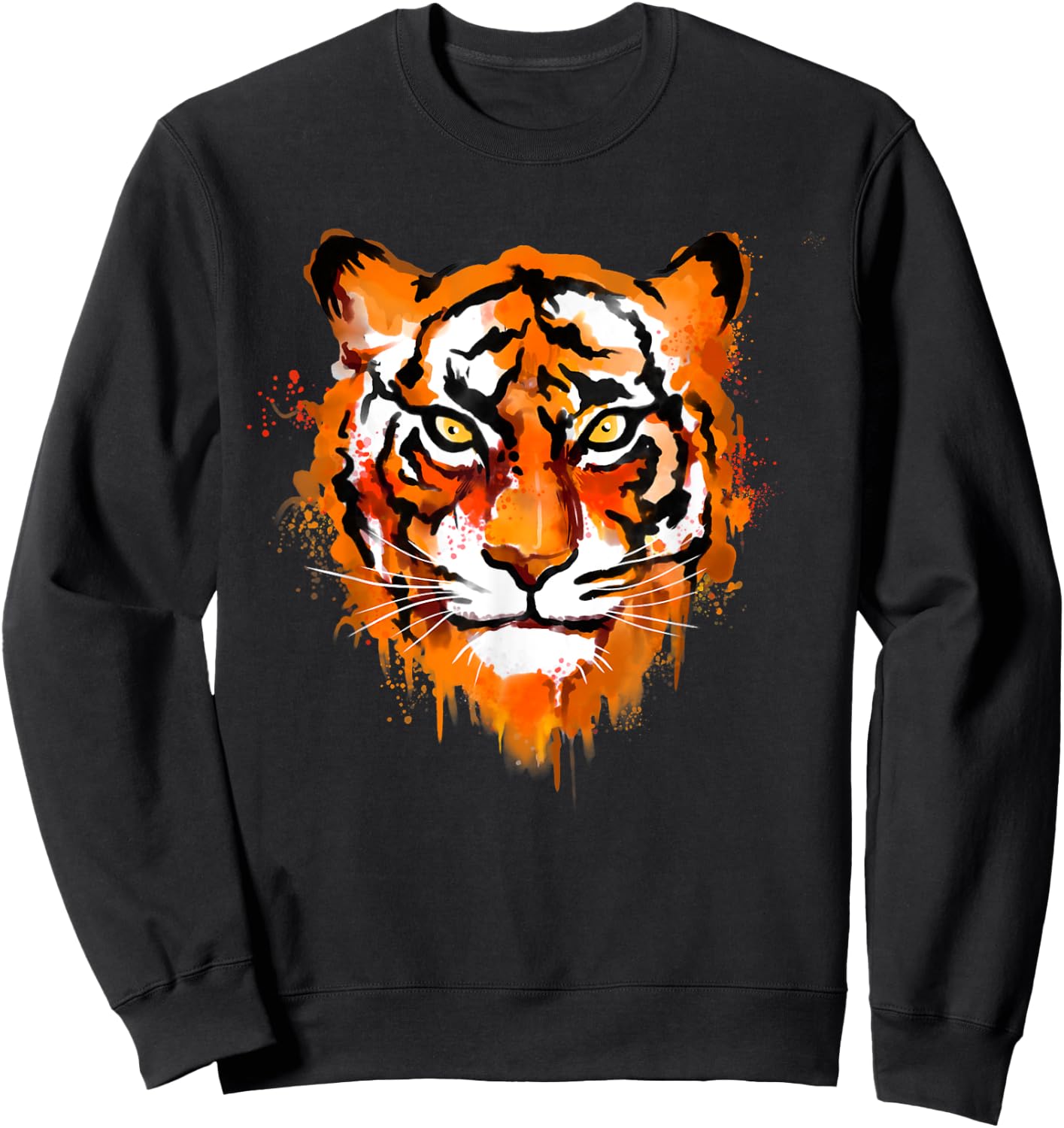Tiger Head Watercolor Art Funny Predator Safari Animal Lover Sweatshirt - Sweatshirt | Black