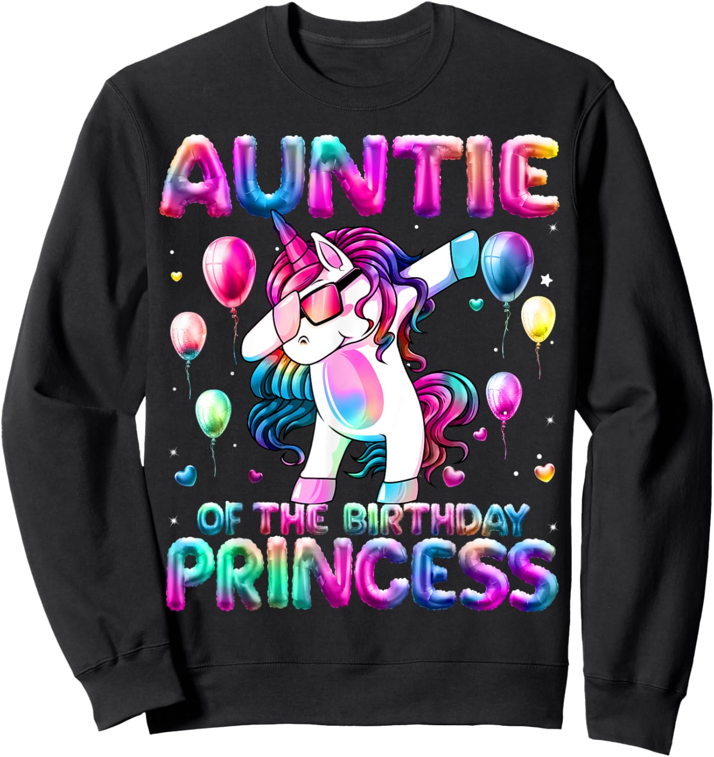 Auntie of the Birthday Princess Girl Flossing Unicorn Aunt Sweatshirt - Sweatshirt | Black
