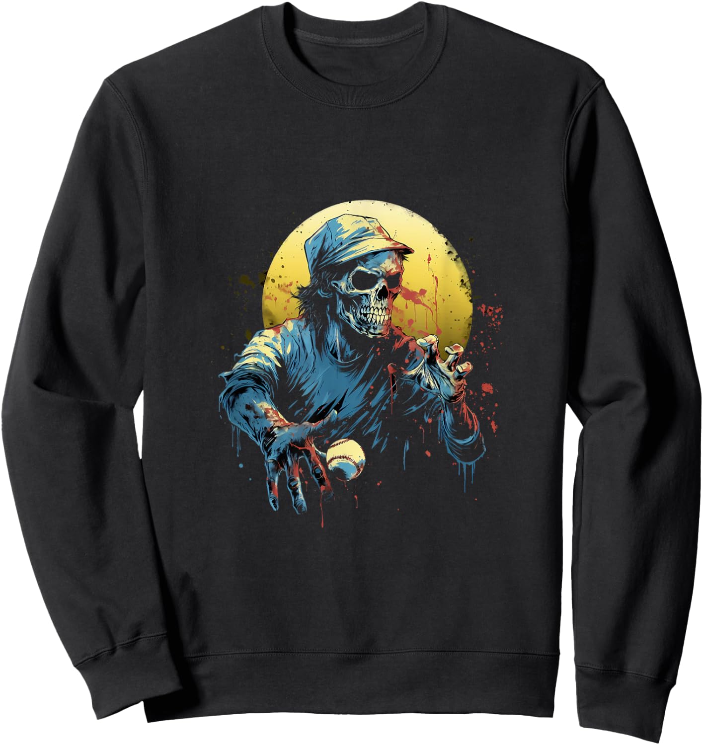 Zombie Playing Baseball Halloween Baseball Player Sweatshirt - Sweatshirt | Black