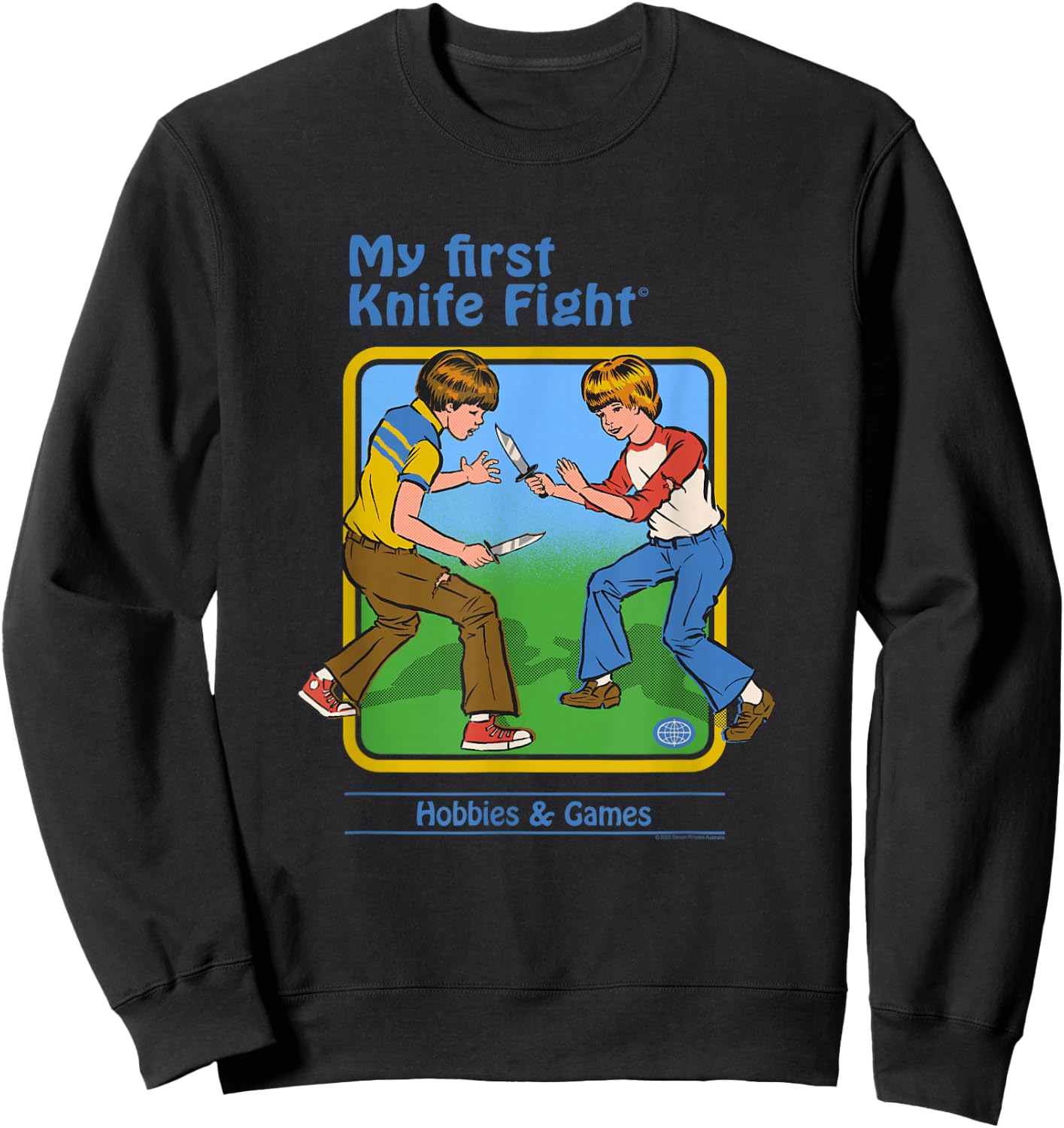 Steven Rhodes My First Knife Fight Retro Dark Humor Sweatshirt - Sweatshirt | Black