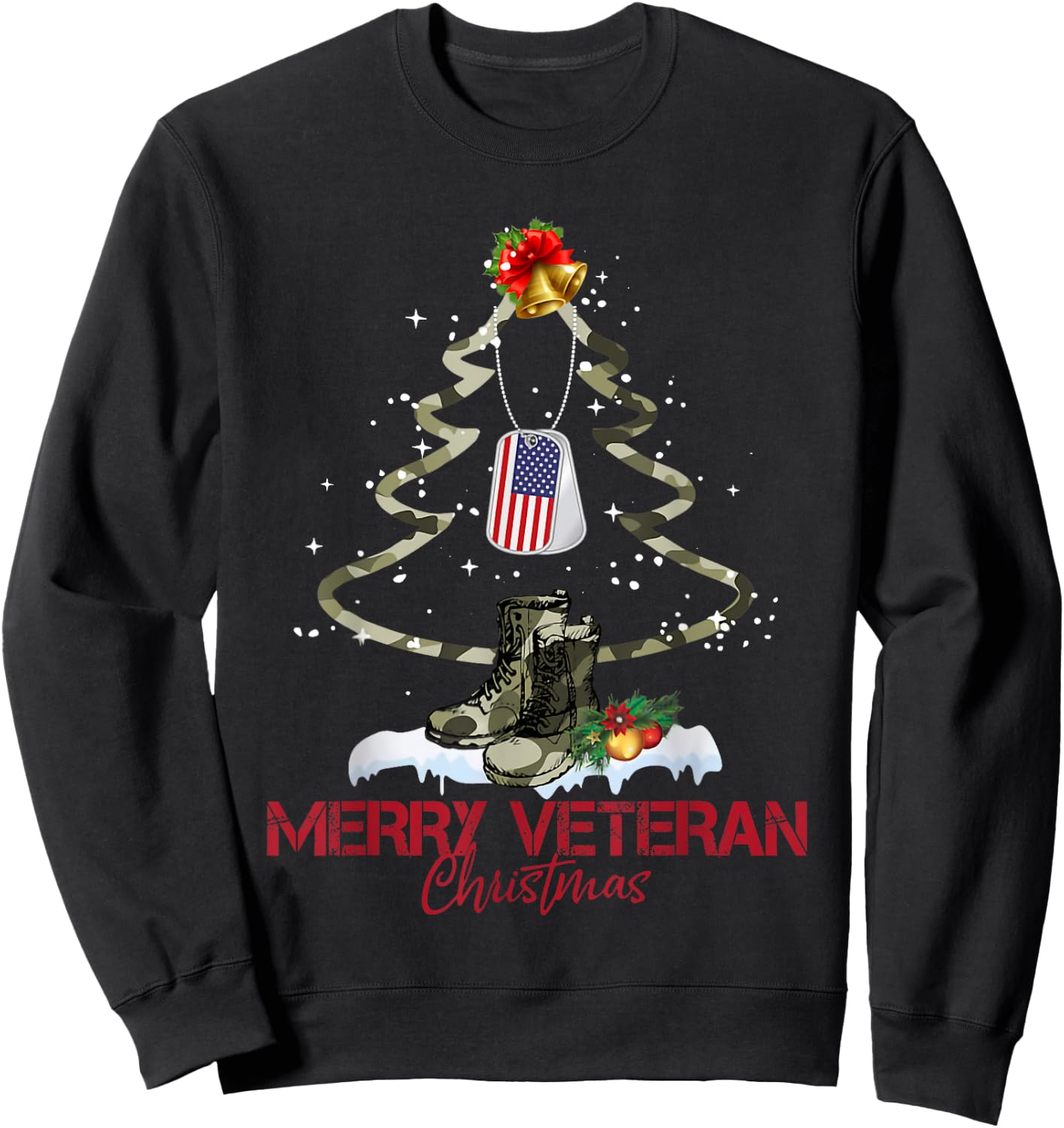 Merry Veteran Christmas Army Camo Xmas Tree Christmas Sweatshirt - Sweatshirt | Black