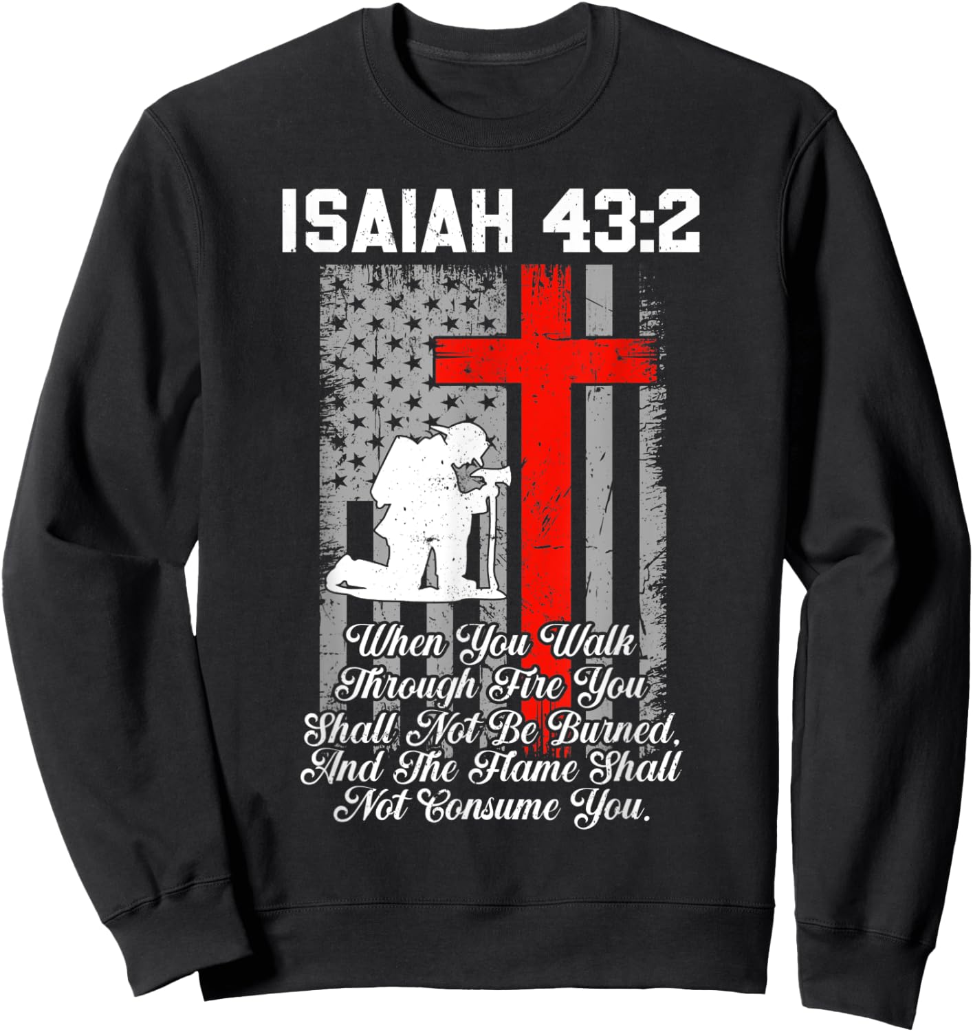Patriotic American US Flag Firefighter Cross Christian Sweatshirt - Sweatshirt | Black