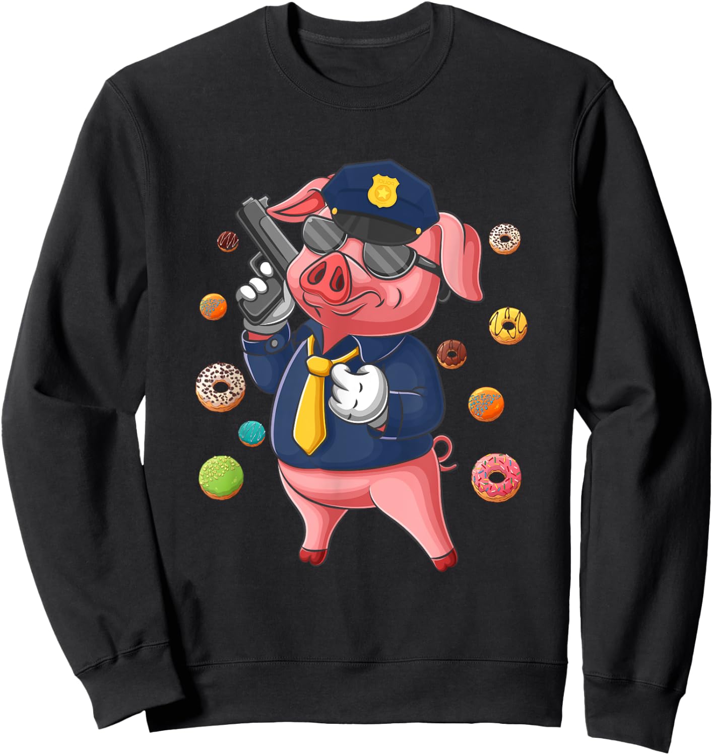 Pig Cop Fun Police Officer Doughnut Distrust Law Enforcement Sweatshirt - Sweatshirt | Black