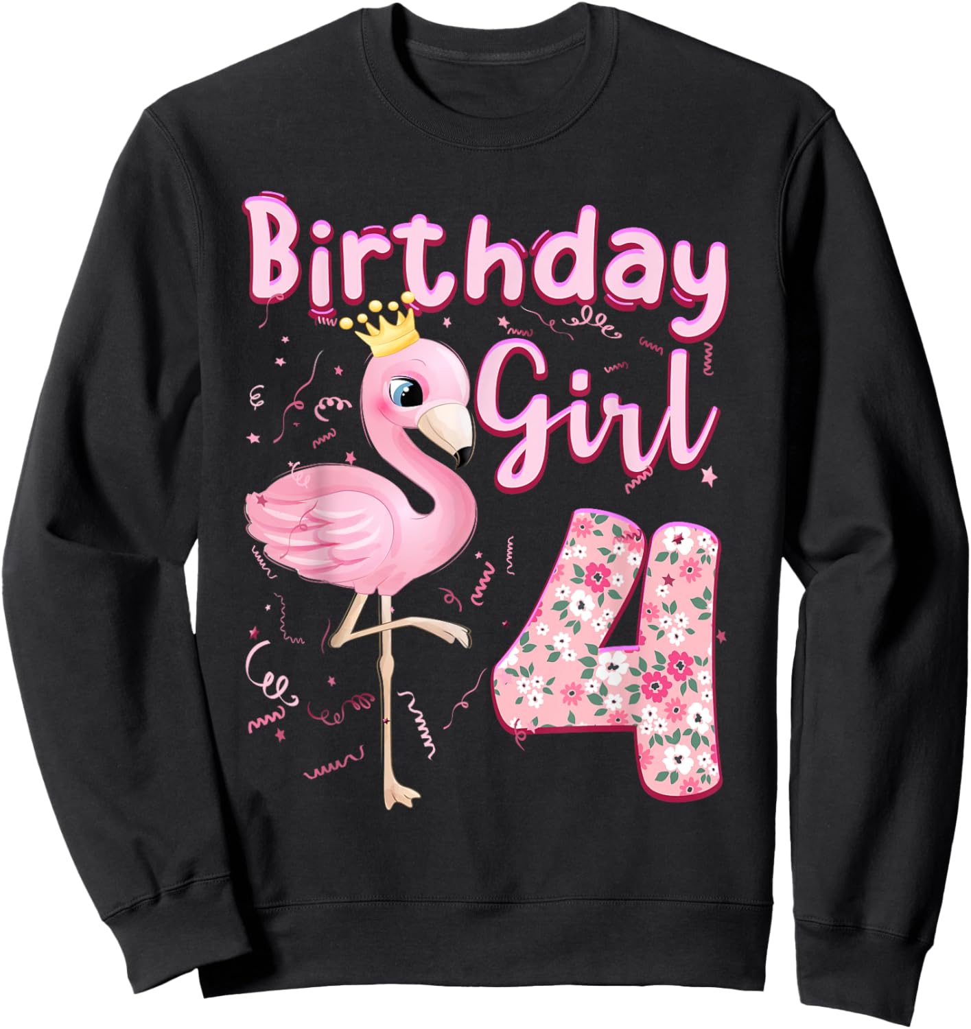 4th Birthday Girls Flamingo 4 Years Old Tropical Flamingo Sweatshirt - Sweatshirt | Black