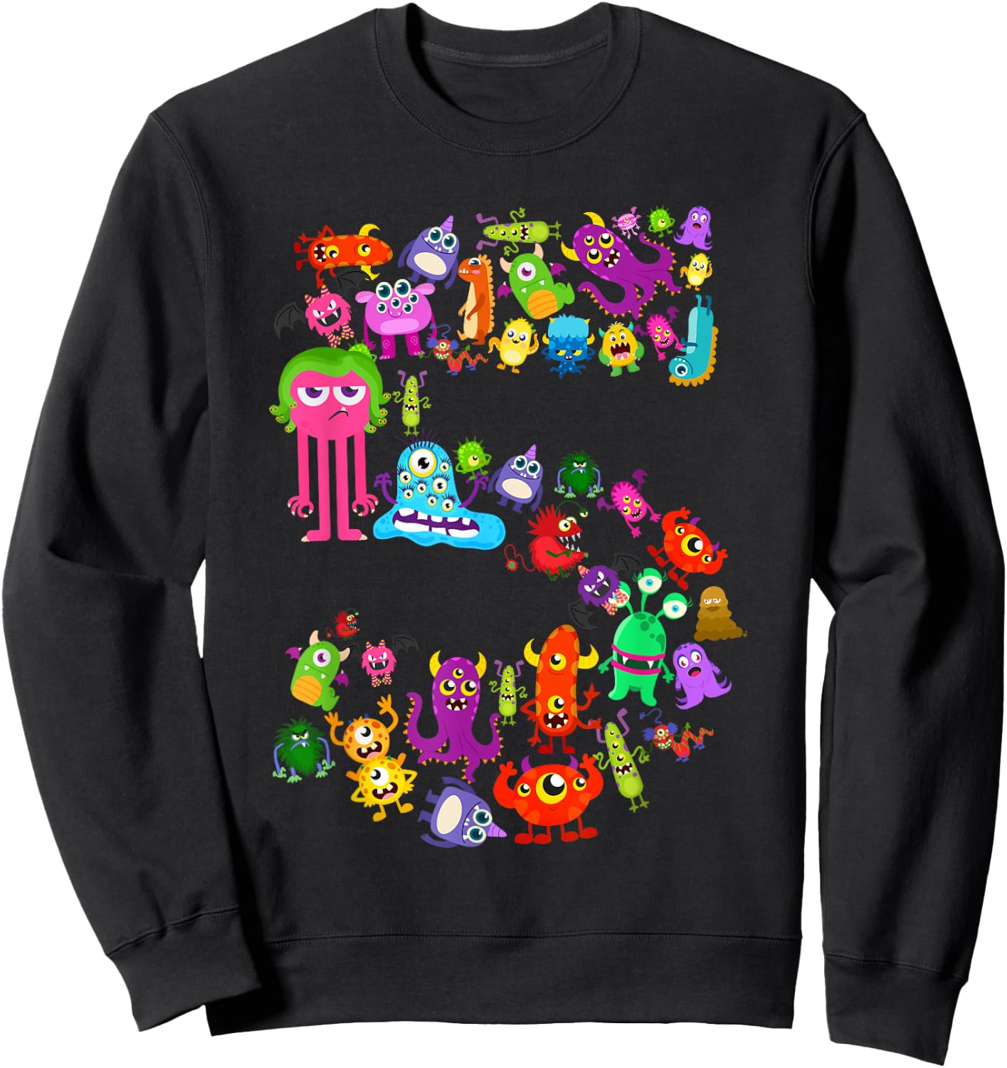 Little Monster 5 Five Year Old 5th Birthday Party Monsters Sweatshirt - Sweatshirt | Black