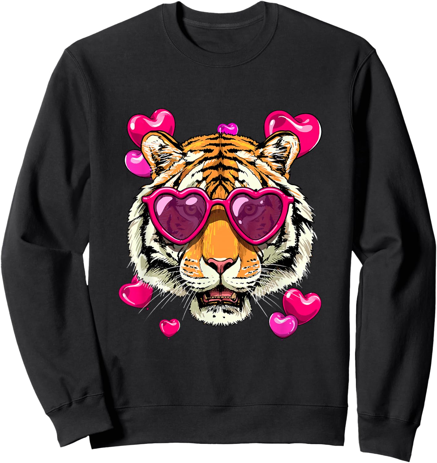 Valentines Tiger Shirt Valentine's Day Animal Tiger Face Sweatshirt - Sweatshirt | Black