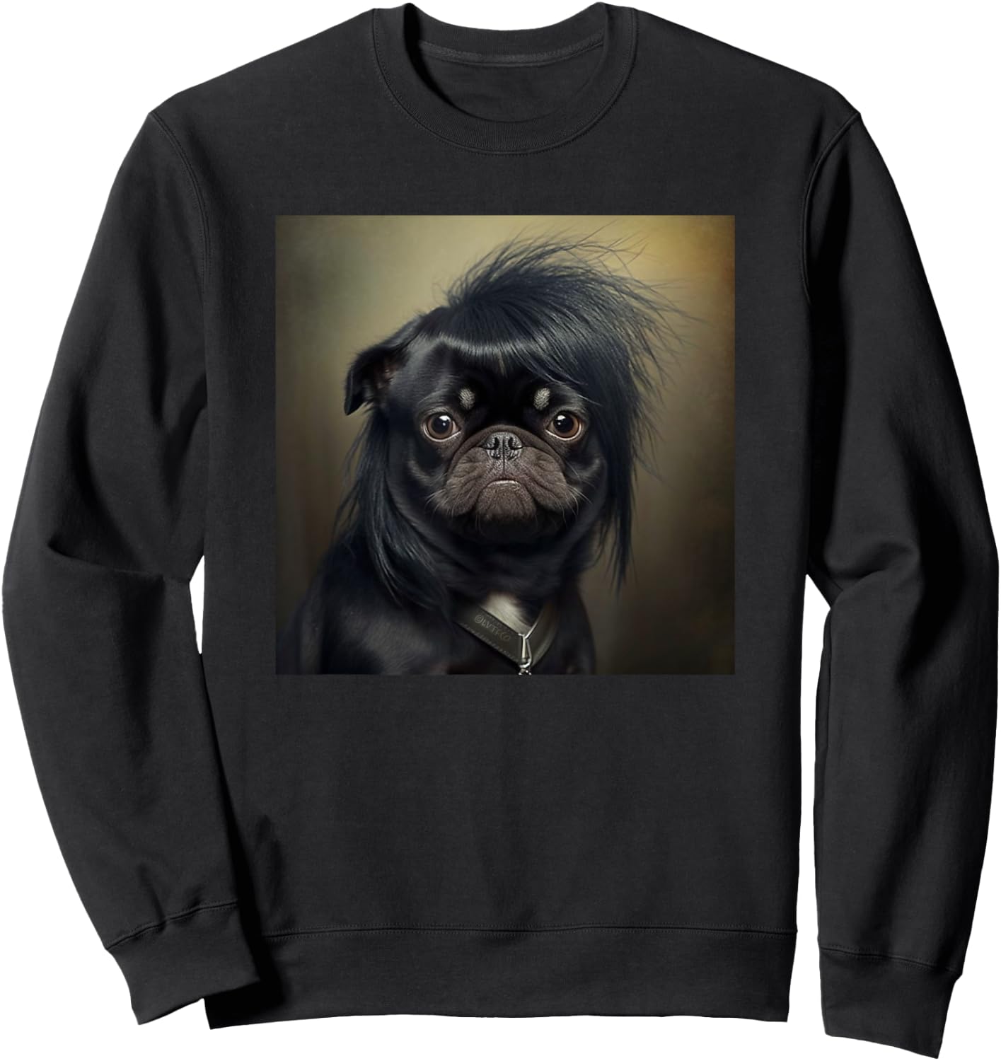 Pug with Emo Hairstyle Cute Face Funny Sweatshirt - Sweatshirt | Black