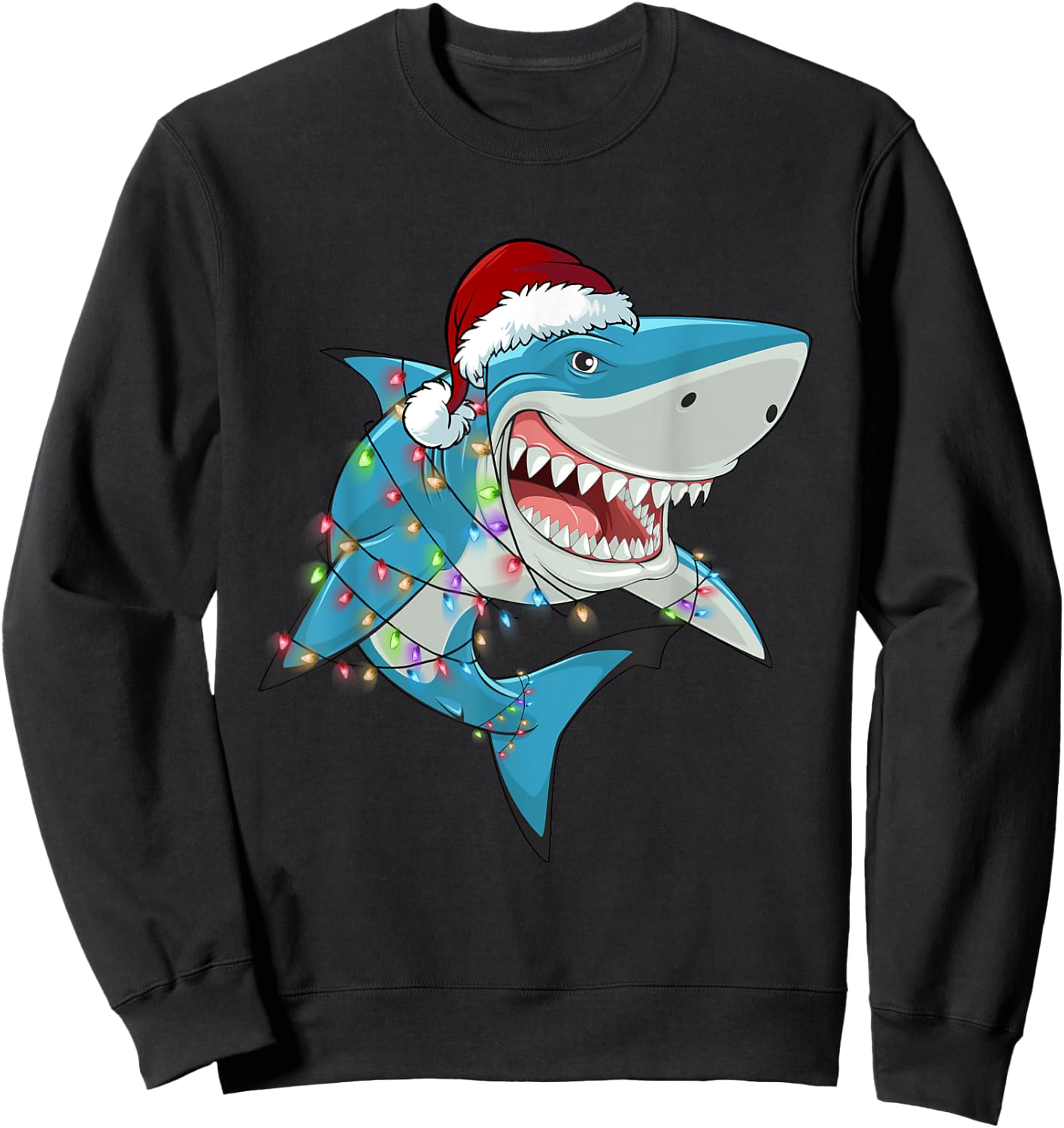 Shark Christmas Tree Lights Santa Hat Xmas Gifts Boys Kids Sweatshirt - Sweatshirt | Black