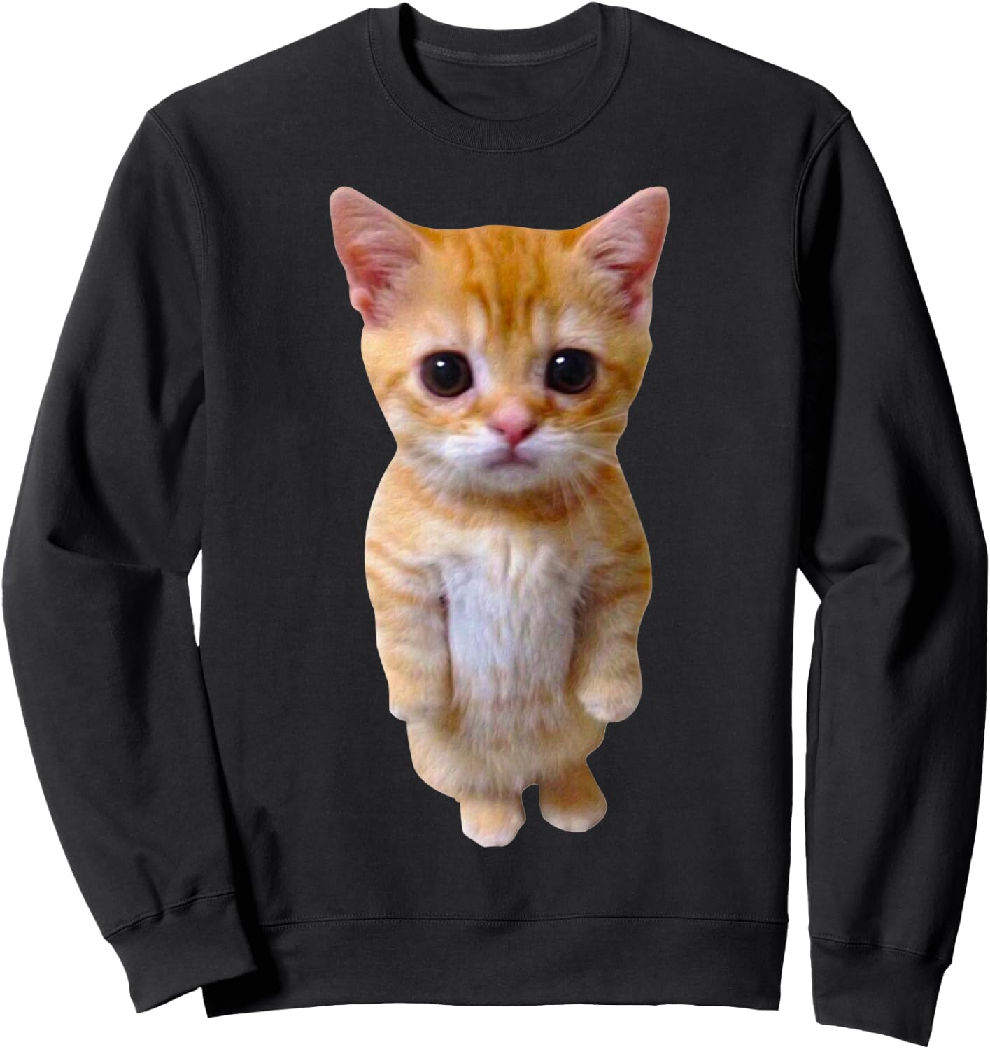 El Gato Meme Sad Crying Cat Munchkin Kitty Meme Trendy Small Sweatshirt - Sweatshirt | Black