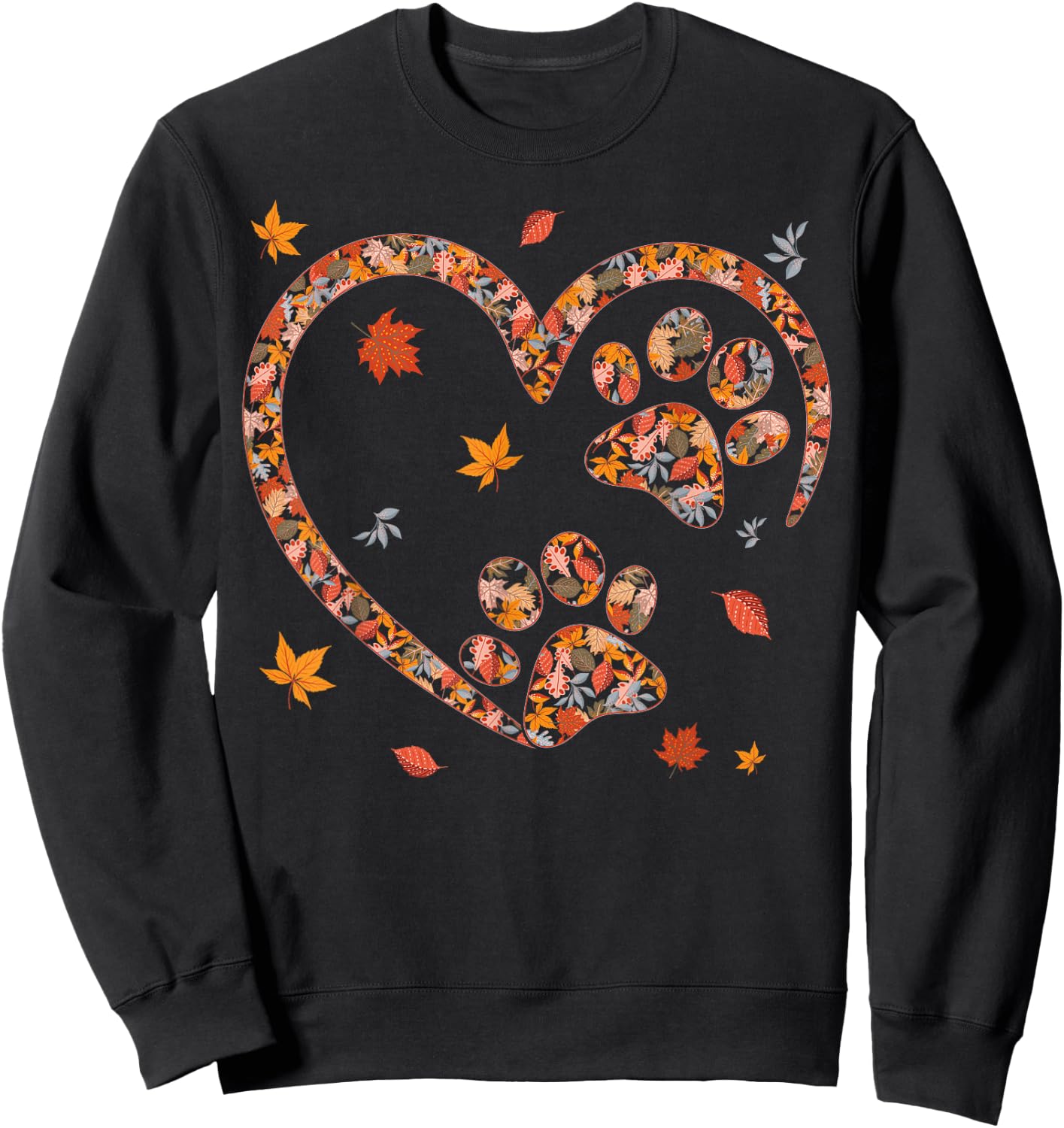 Funny Fall Leaf Cat Dog Print Autumn Vibes Thanksgiving Day Women Girls Kids Sweatshirt - Sweatshirt | Black