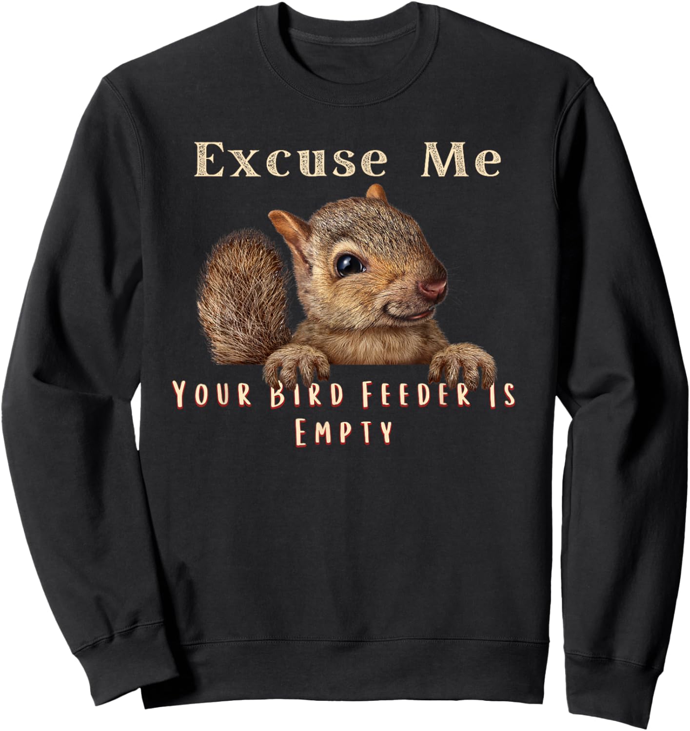 Funny Squirrel Excuse Me Your Bird Feeder Is Empty Sweatshirt - Sweatshirt | Black