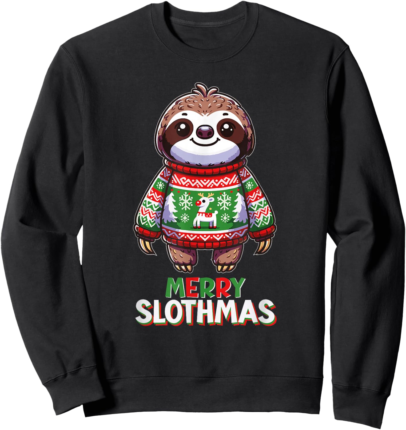 Merry Slothmas Santa Christmas Sloth Sweater Xmas Holiday Sweatshirt - Sweatshirt | Black