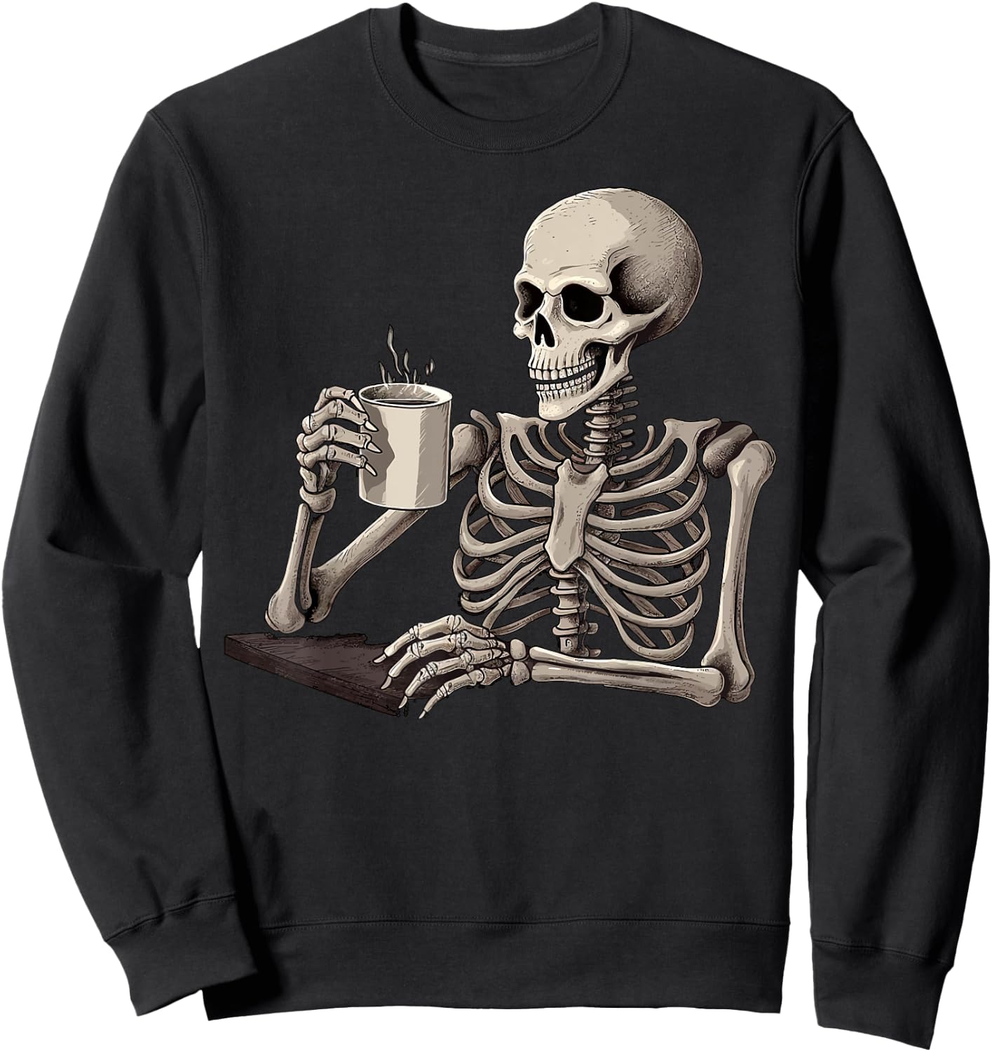 Skeleton Drinking Tea Coffee Halloween Skeleton Skull Sweatshirt - Sweatshirt | Black