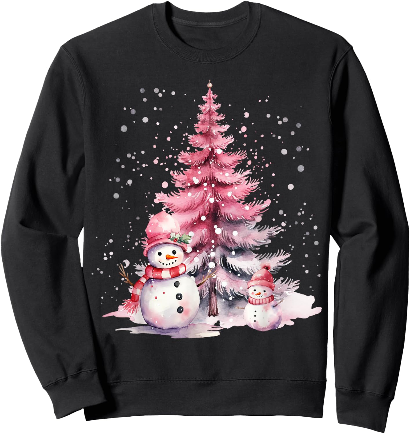 Pink Christmas Winter Snow Snowman Pastel Winter Wonderland Sweatshirt - Sweatshirt | Black